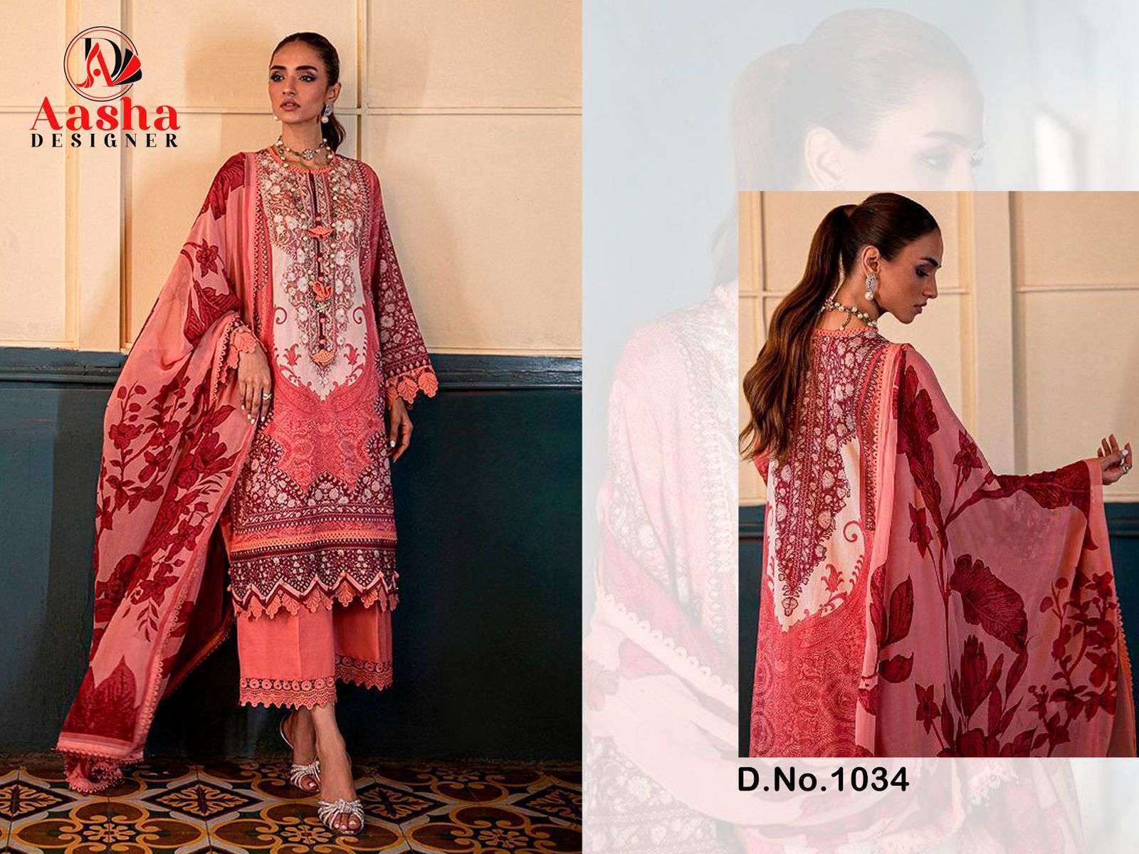 AASHA DESIGNER D NO 1034 COTTON PRINT WITH EMBROIDERY WORK SALWAR KAMEEZ 