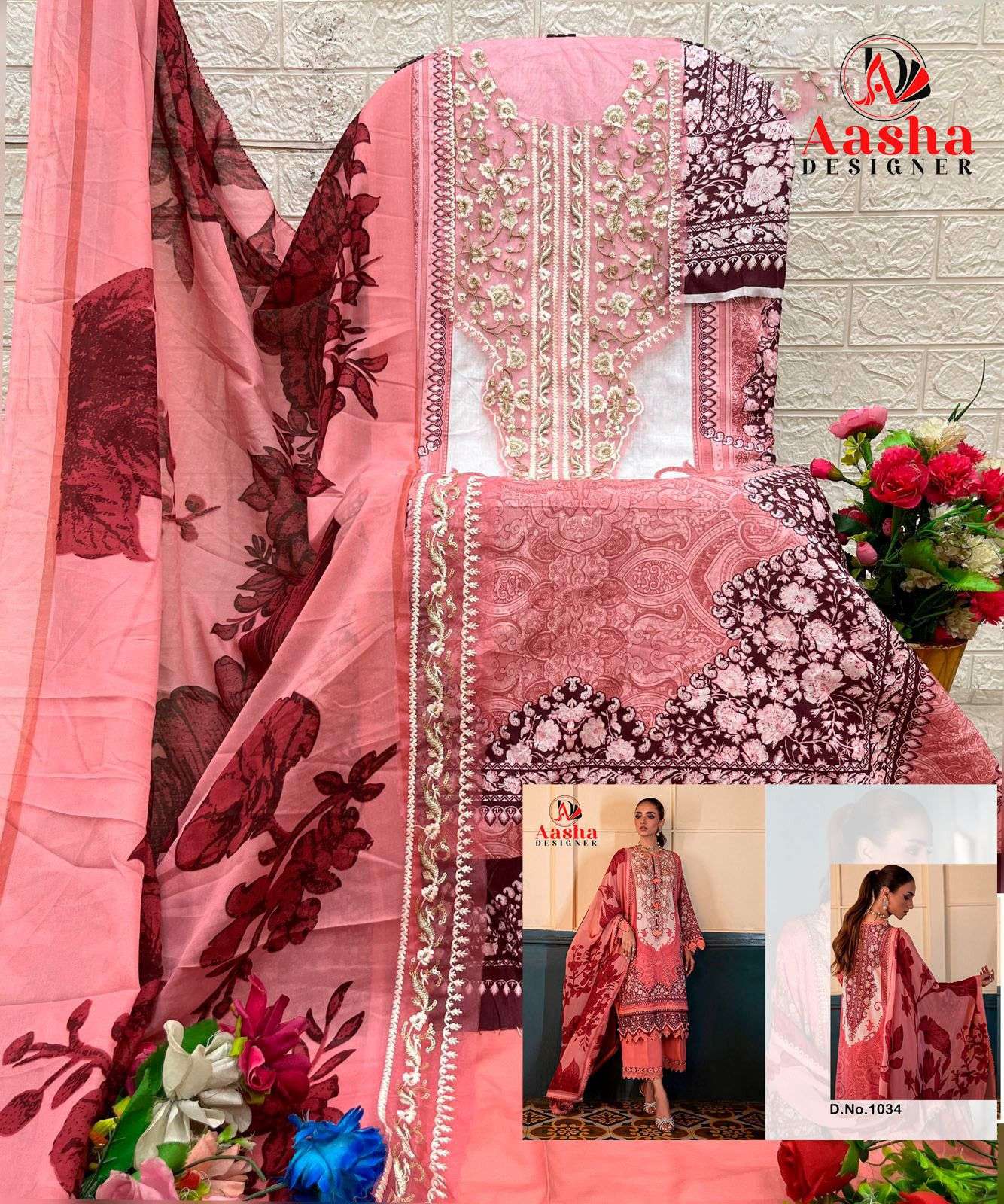 AASHA DESIGNER D NO 1034 COTTON PRINT WITH EMBROIDERY WORK SALWAR KAMEEZ 