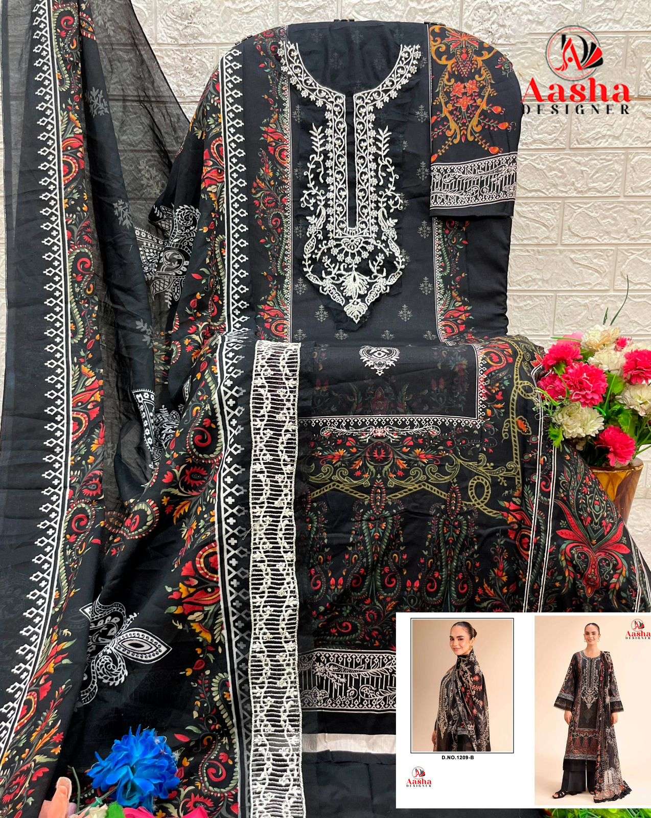 AASHA DESIGNER D NO 1209 COTTON PATCH EMBROIDERY WORK SALWAR KAMEEZ