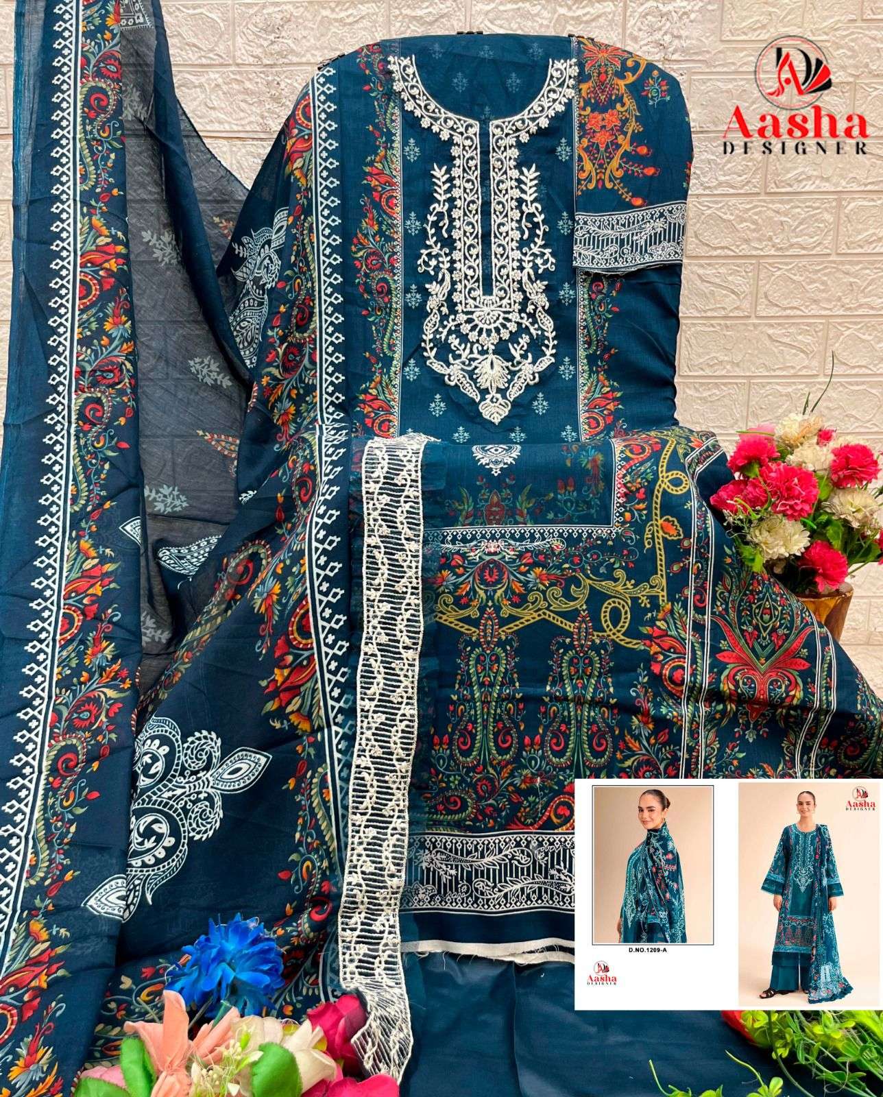 AASHA DESIGNER D NO 1209 COTTON PATCH EMBROIDERY WORK SALWAR KAMEEZ