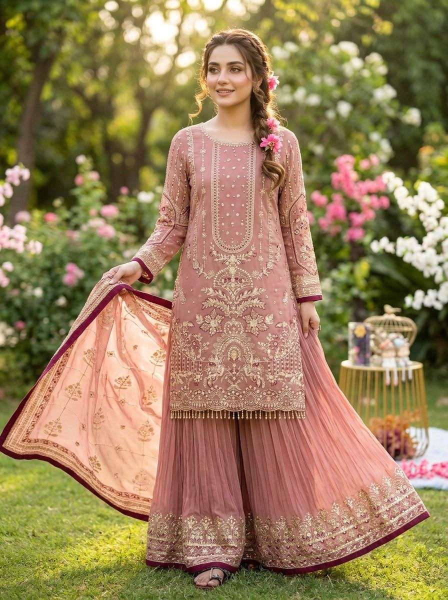 AD 213 GEORGETTE HEAVY EMBROIDERED DESIGNER WEDDING WEAR SUIT