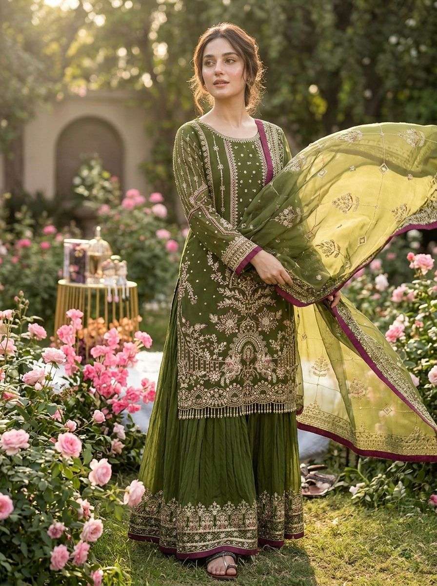 AD 213 GEORGETTE HEAVY EMBROIDERED DESIGNER WEDDING WEAR SUIT