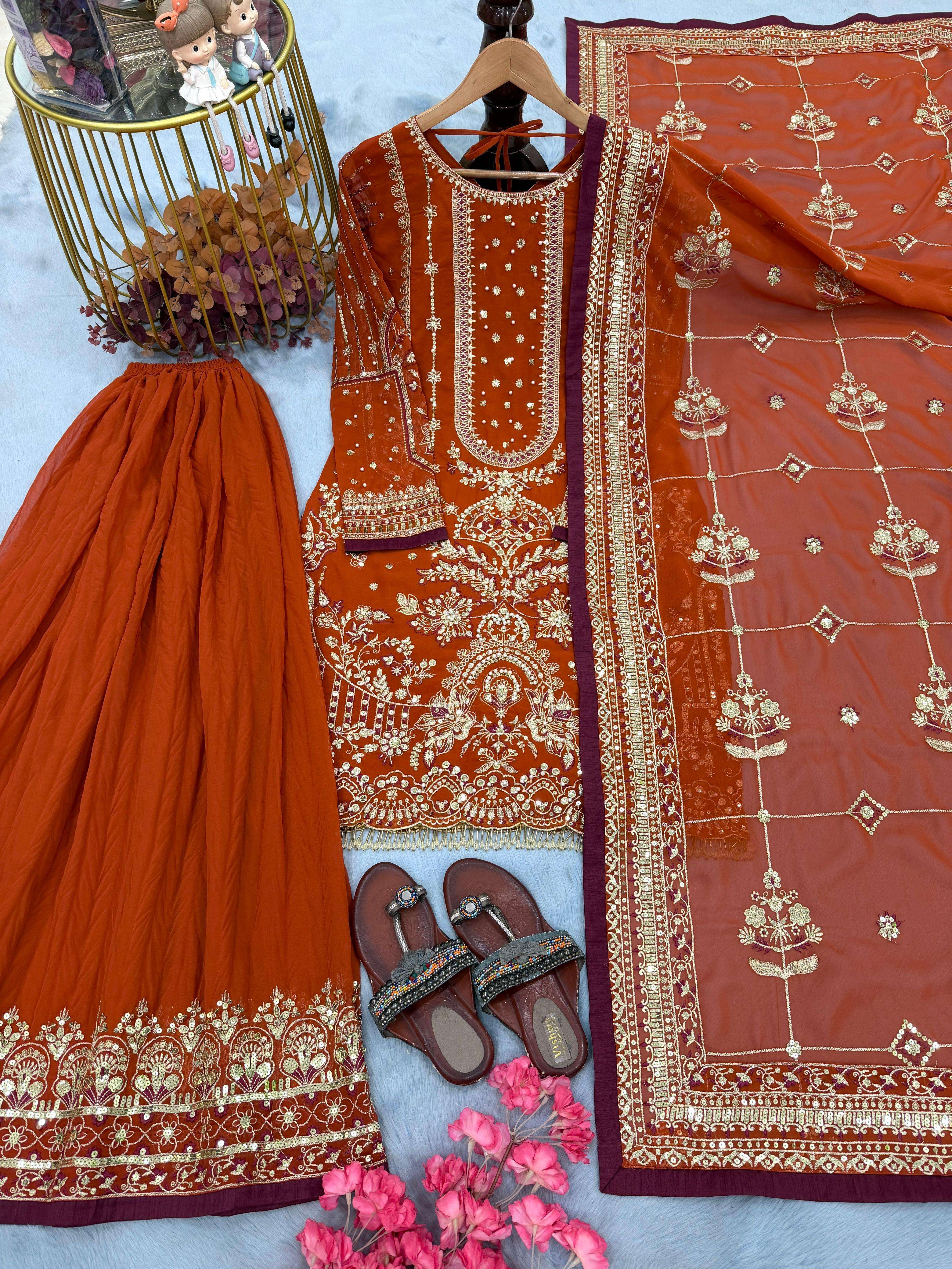 AD 213 GEORGETTE HEAVY EMBROIDERED DESIGNER WEDDING WEAR SUIT