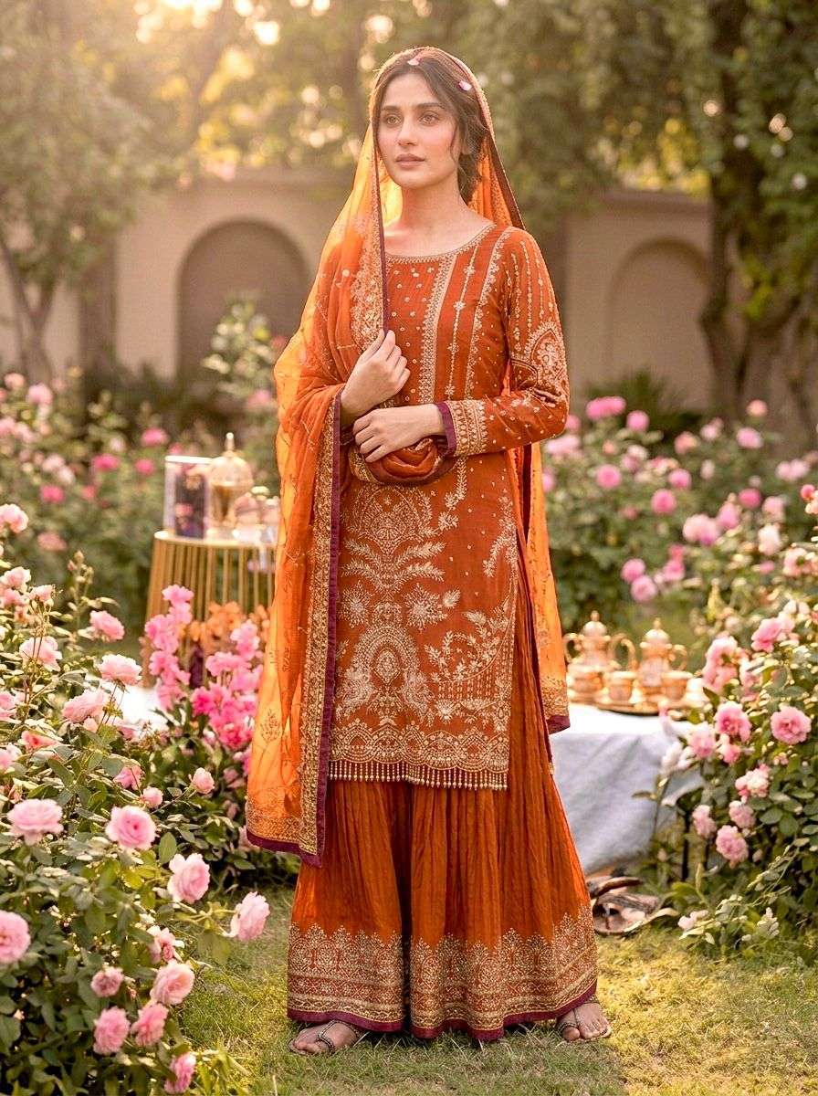 AD 213 GEORGETTE HEAVY EMBROIDERED DESIGNER WEDDING WEAR SUIT