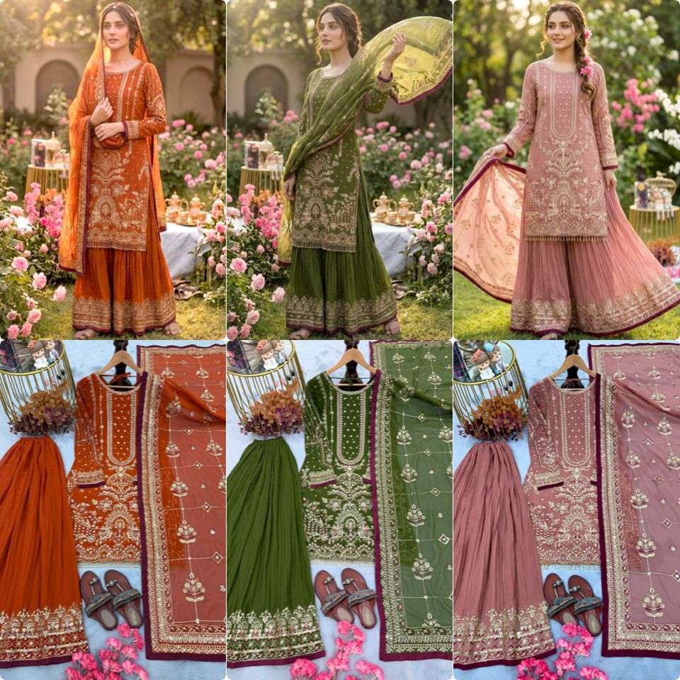 AD 213 GEORGETTE HEAVY EMBROIDERED DESIGNER WEDDING WEAR SUIT