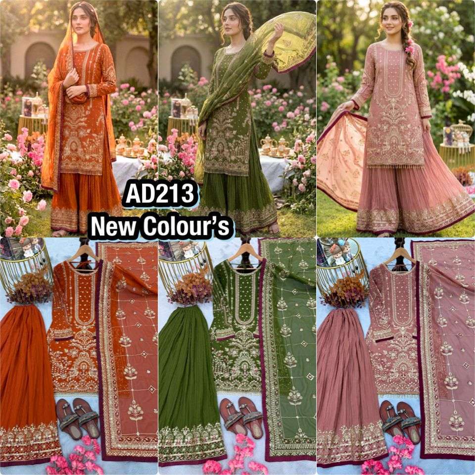AD 213 GEORGETTE HEAVY EMBROIDERED DESIGNER WEDDING WEAR SUIT
