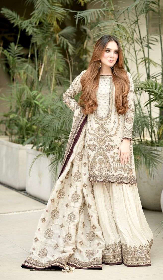 AD 213 GEORGETTE HEAVY EMBROIDERED DESIGNER WEDDING WEAR SUIT