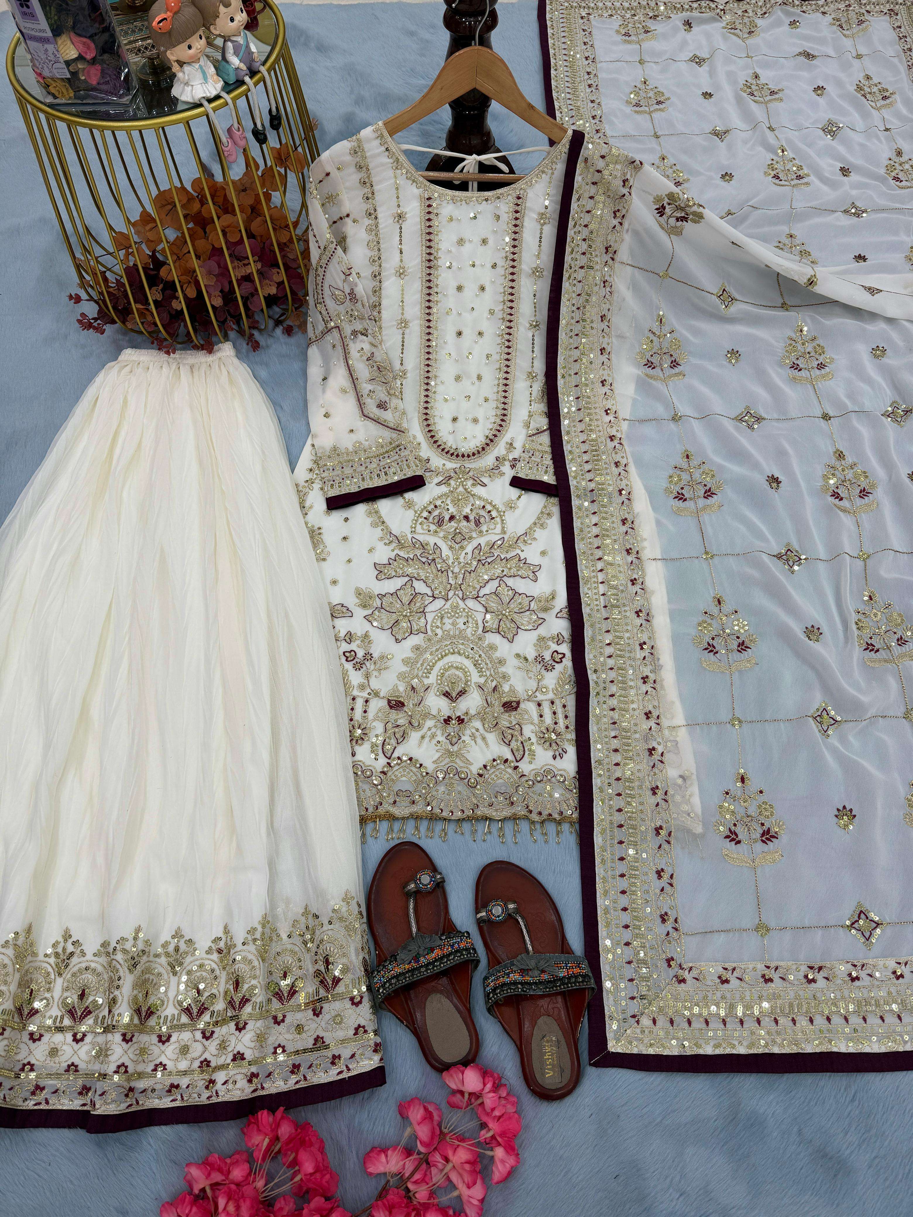 AD 213 GEORGETTE HEAVY EMBROIDERED DESIGNER WEDDING WEAR SUIT