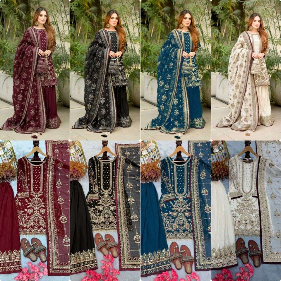 AD 213 GEORGETTE HEAVY EMBROIDERED DESIGNER WEDDING WEAR SUIT