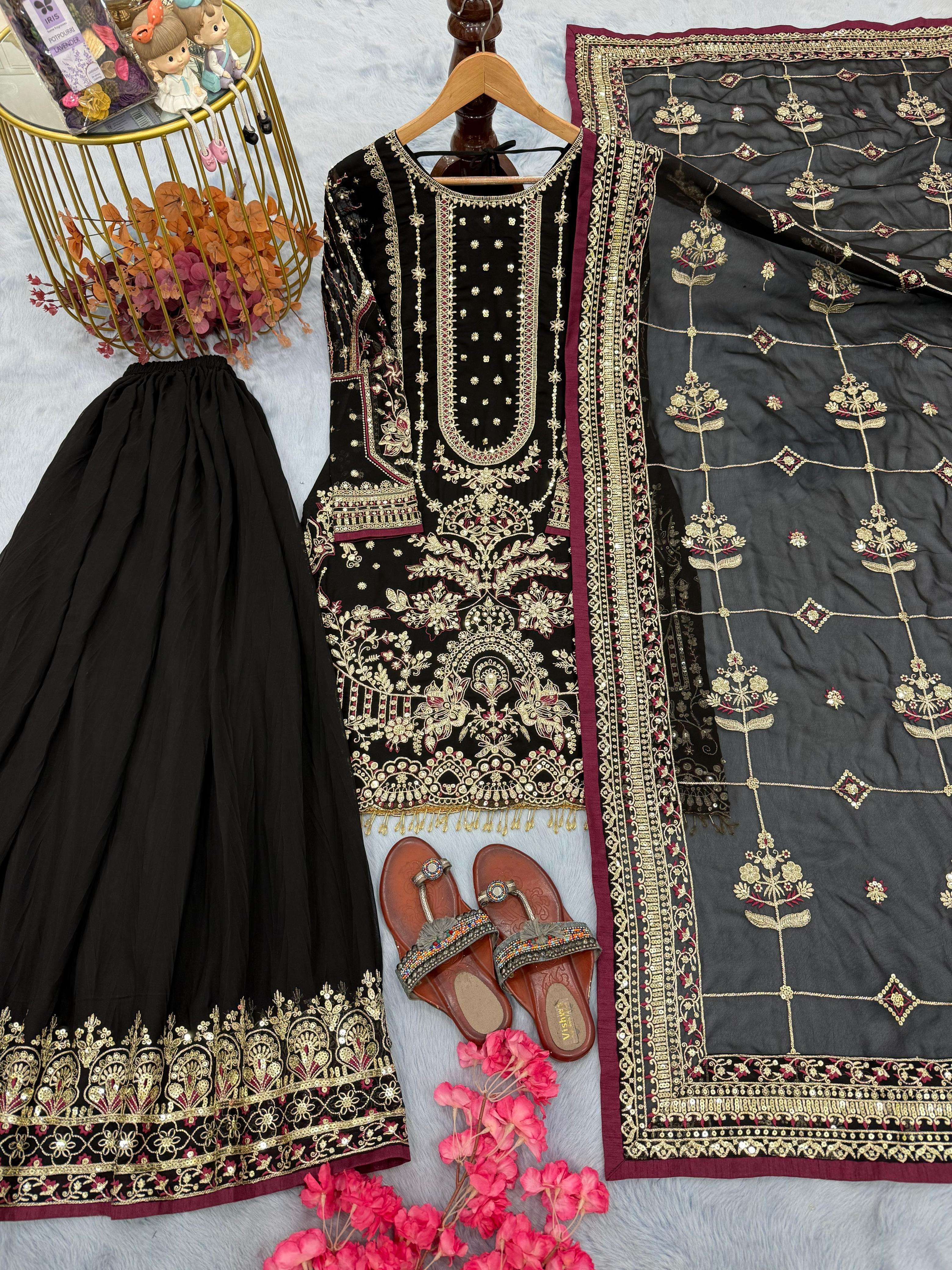 AD 213 GEORGETTE HEAVY EMBROIDERED DESIGNER WEDDING WEAR SUIT
