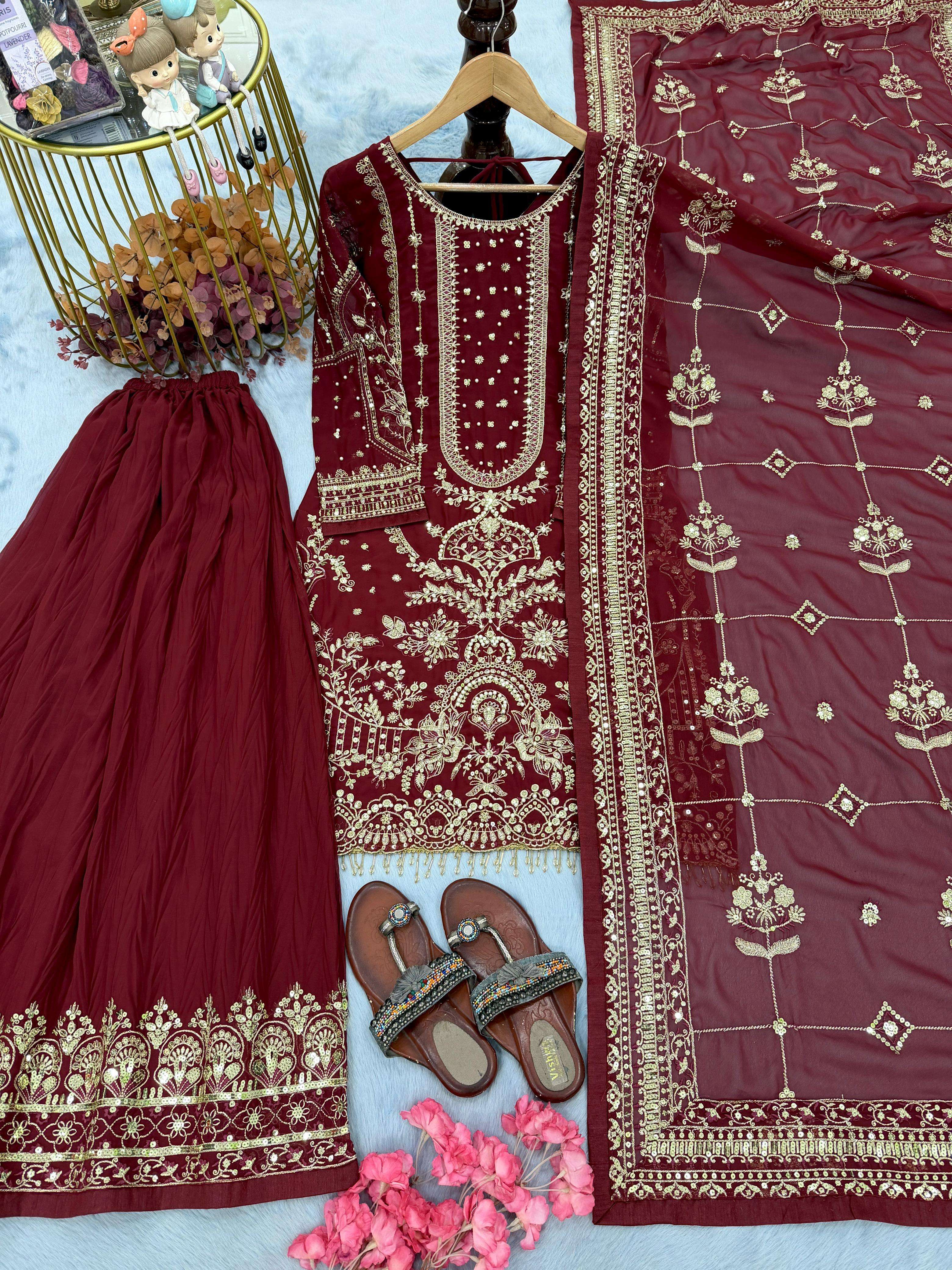 AD 213 GEORGETTE HEAVY EMBROIDERED DESIGNER WEDDING WEAR SUIT