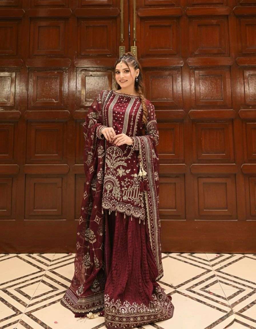 AD 213 GEORGETTE HEAVY EMBROIDERED DESIGNER WEDDING WEAR SUIT