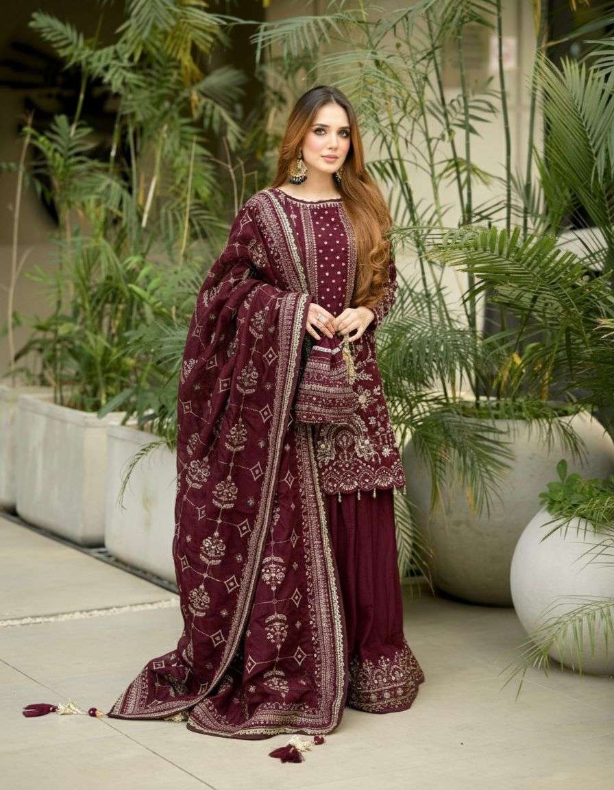 AD 213 GEORGETTE HEAVY EMBROIDERED DESIGNER WEDDING WEAR SUIT