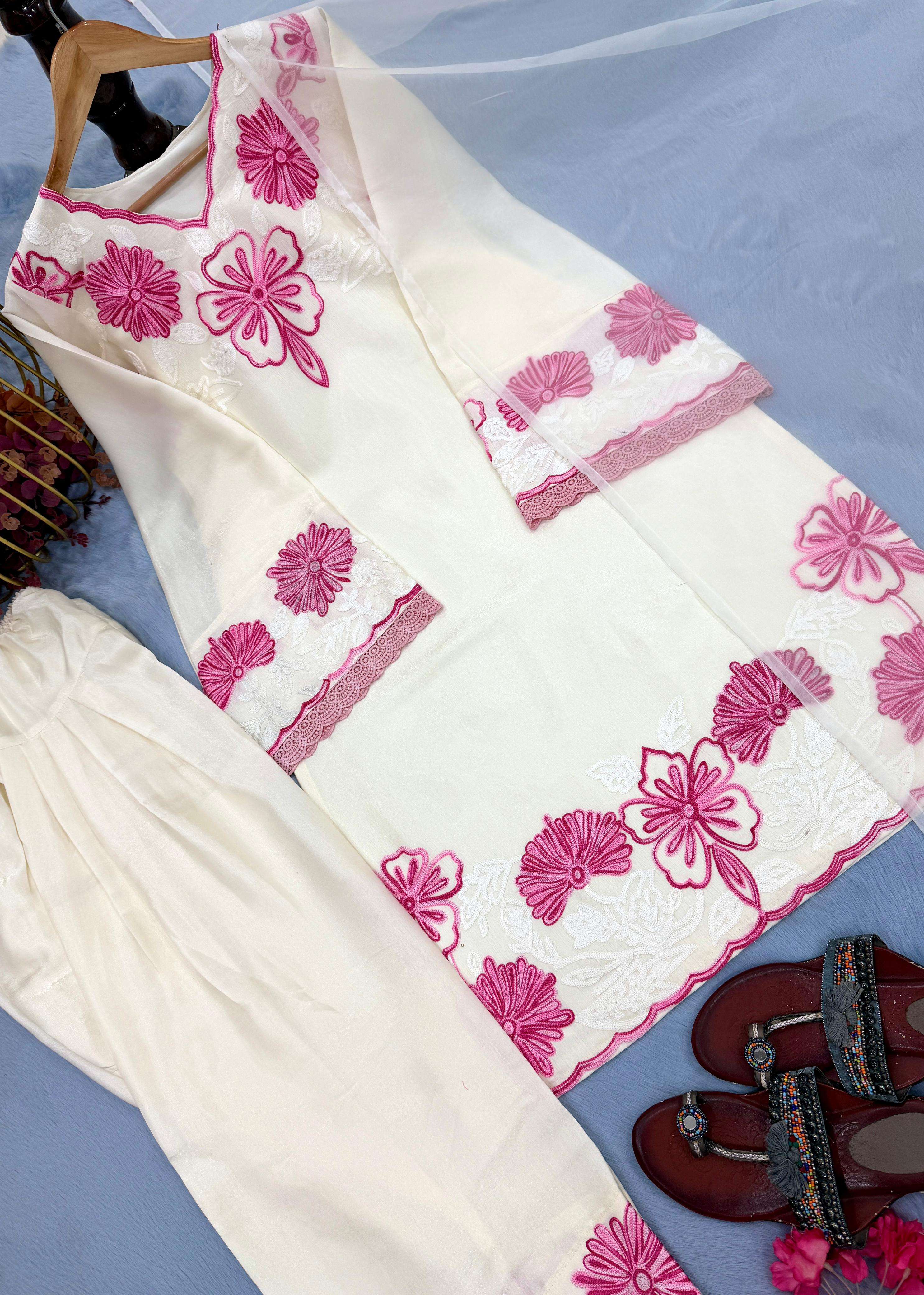 AD 226 SATIN BEAUTIFUL EMBROIDERY DESIGNER WORK PARTY WEAR LADIES SUITS 