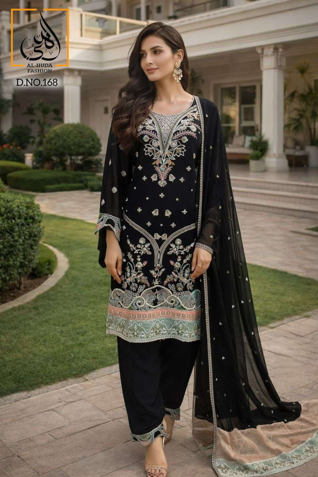 AL HUDA FASHION D NO 168 HEAVY BEAUTIFUL EMBROIDERY DESIGNER PAKISTANI SUIT