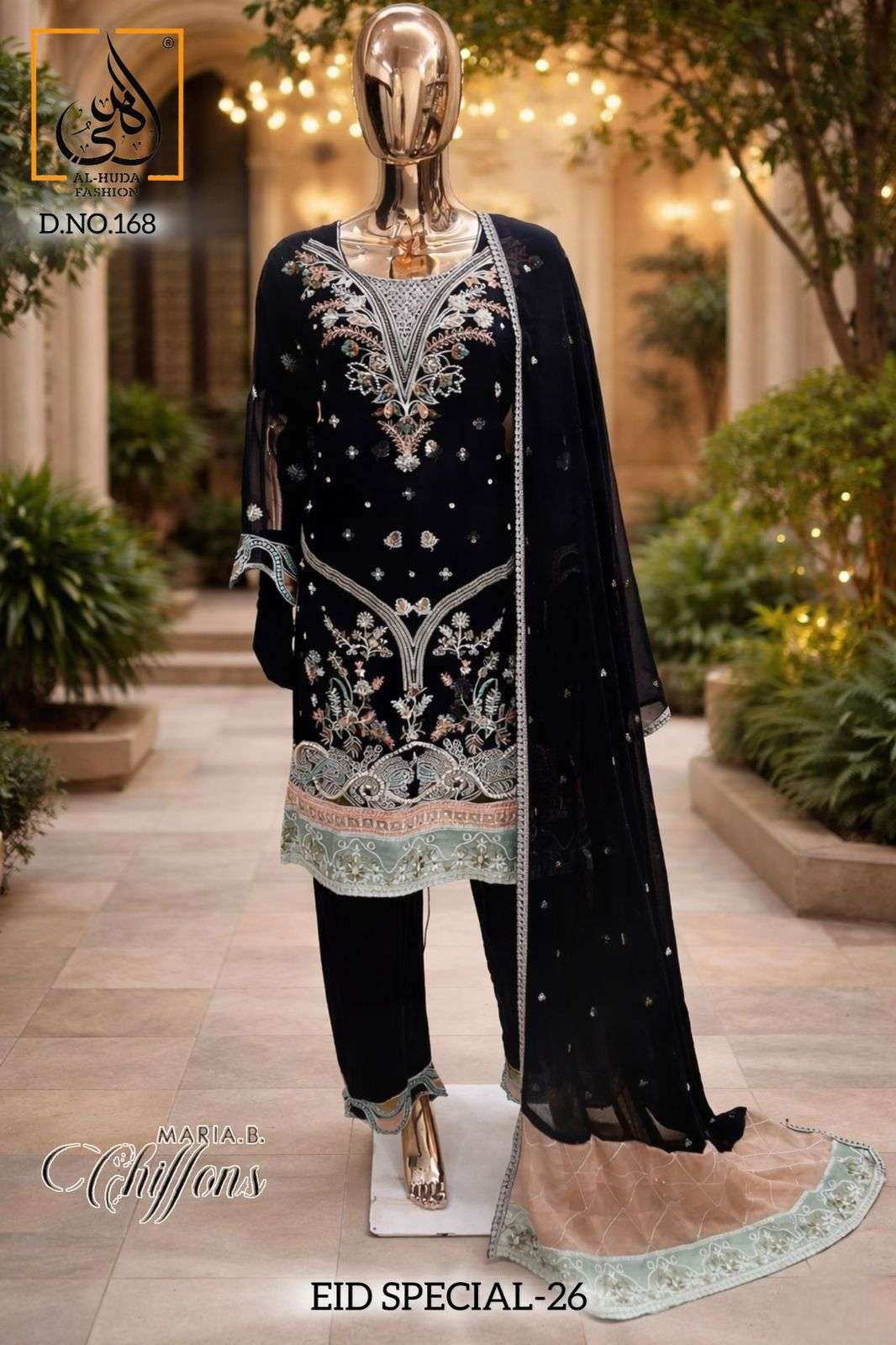 AL HUDA FASHION D NO 168 HEAVY BEAUTIFUL EMBROIDERY DESIGNER PAKISTANI SUIT