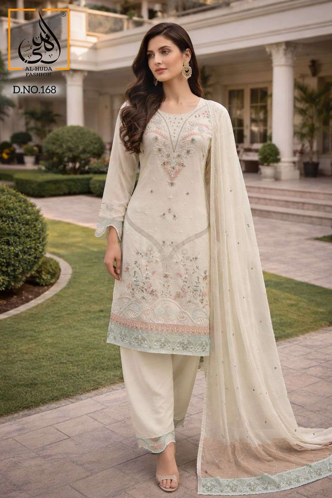 AL HUDA FASHION D NO 168 HEAVY BEAUTIFUL EMBROIDERY DESIGNER PAKISTANI SUIT