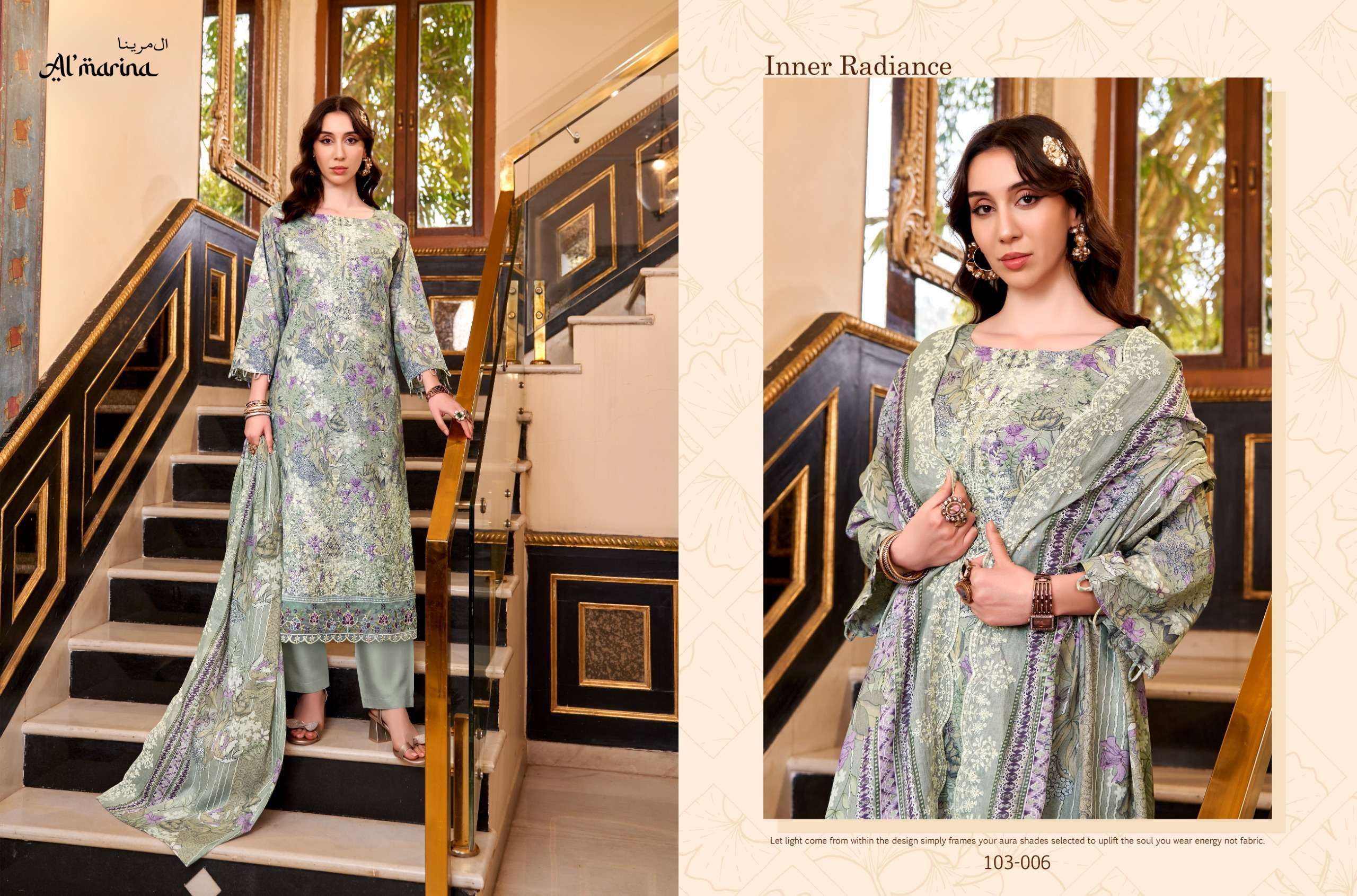 AL MARINA CHIKANKARI VOL 2 COTTON DIGITAL PRINT WITH EMBROIDERY WORK SUIT