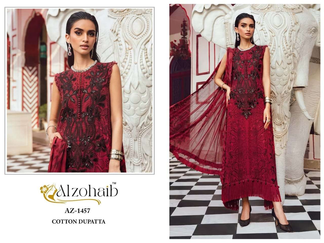 AL ZOHAIB COTTON / CHIFFON DUPATTA COLLECTION COTTON PATCH EMBROIDERY WORK SALWAR KAMEEZ 