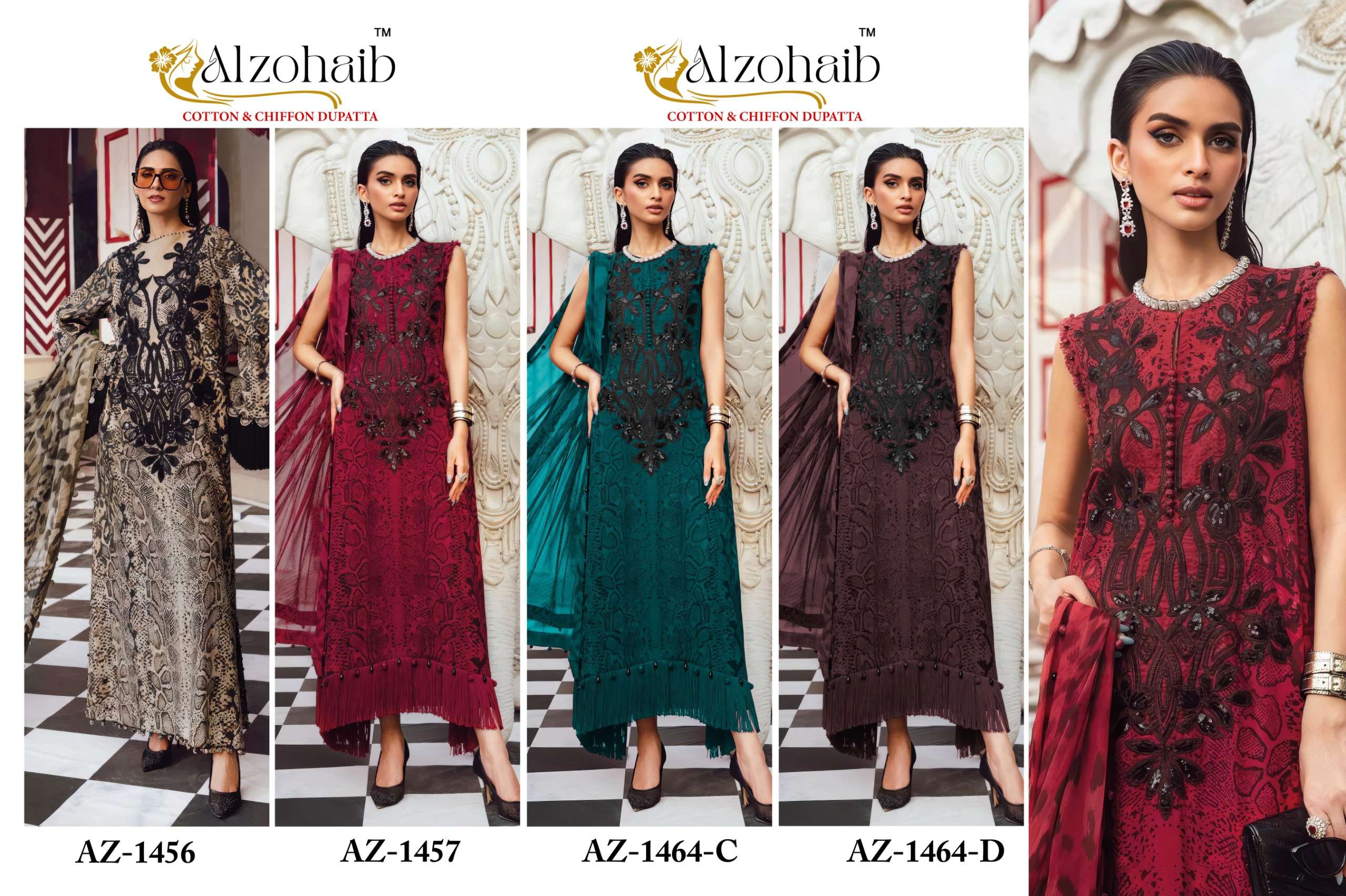 AL ZOHAIB COTTON / CHIFFON DUPATTA COLLECTION COTTON PATCH EMBROIDERY WORK SALWAR KAMEEZ 