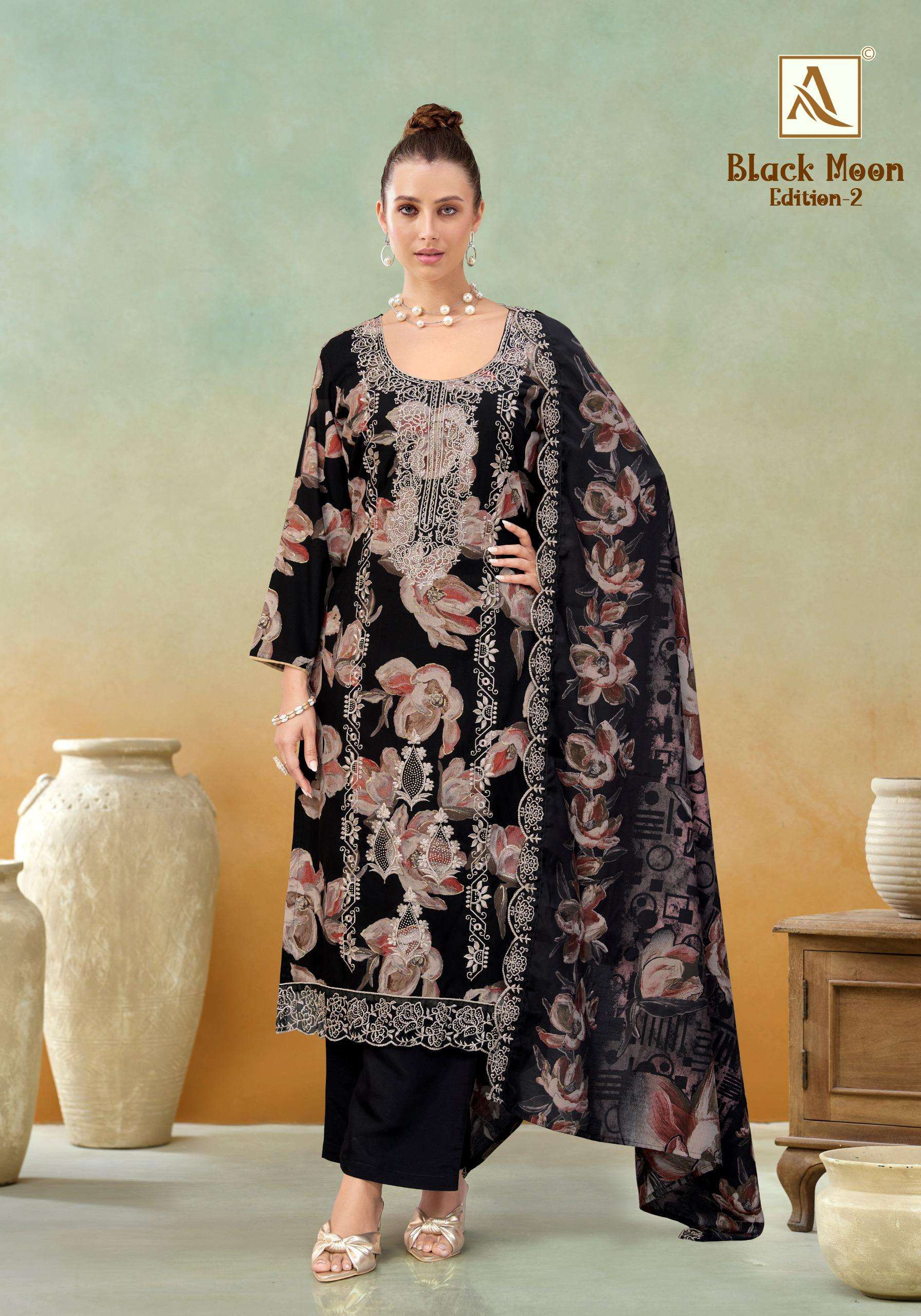 ALOK SUITS BLACK MOON VOL 2 VISCOSE PRINT WITH FANCY EMBROIDERY WORK SUIT
