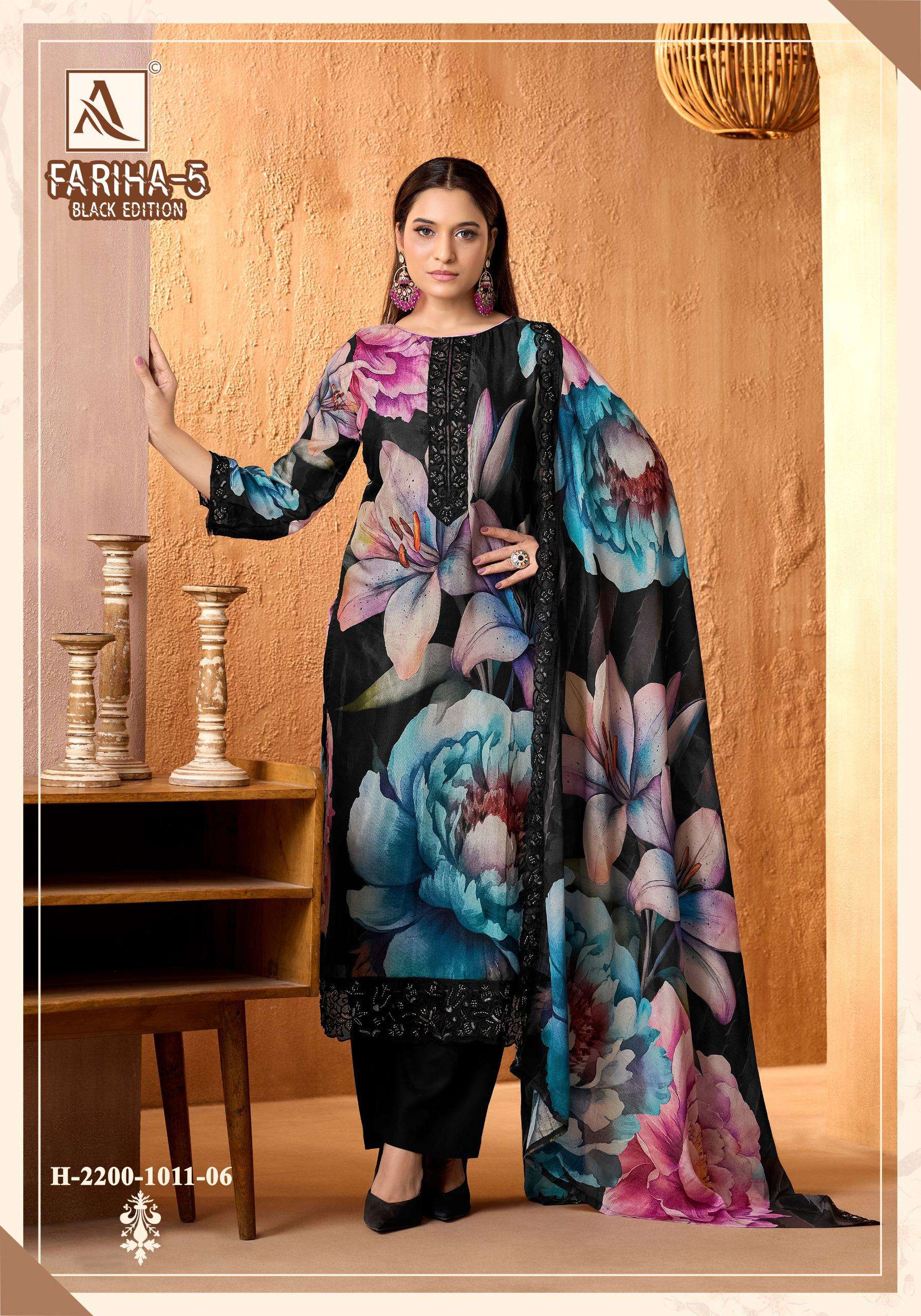 ALOK SUITS FARIHA BLAK EDITION VOL 5 MUSLIN DIGITAL PRINT WITH FANCY WORK SUIT
