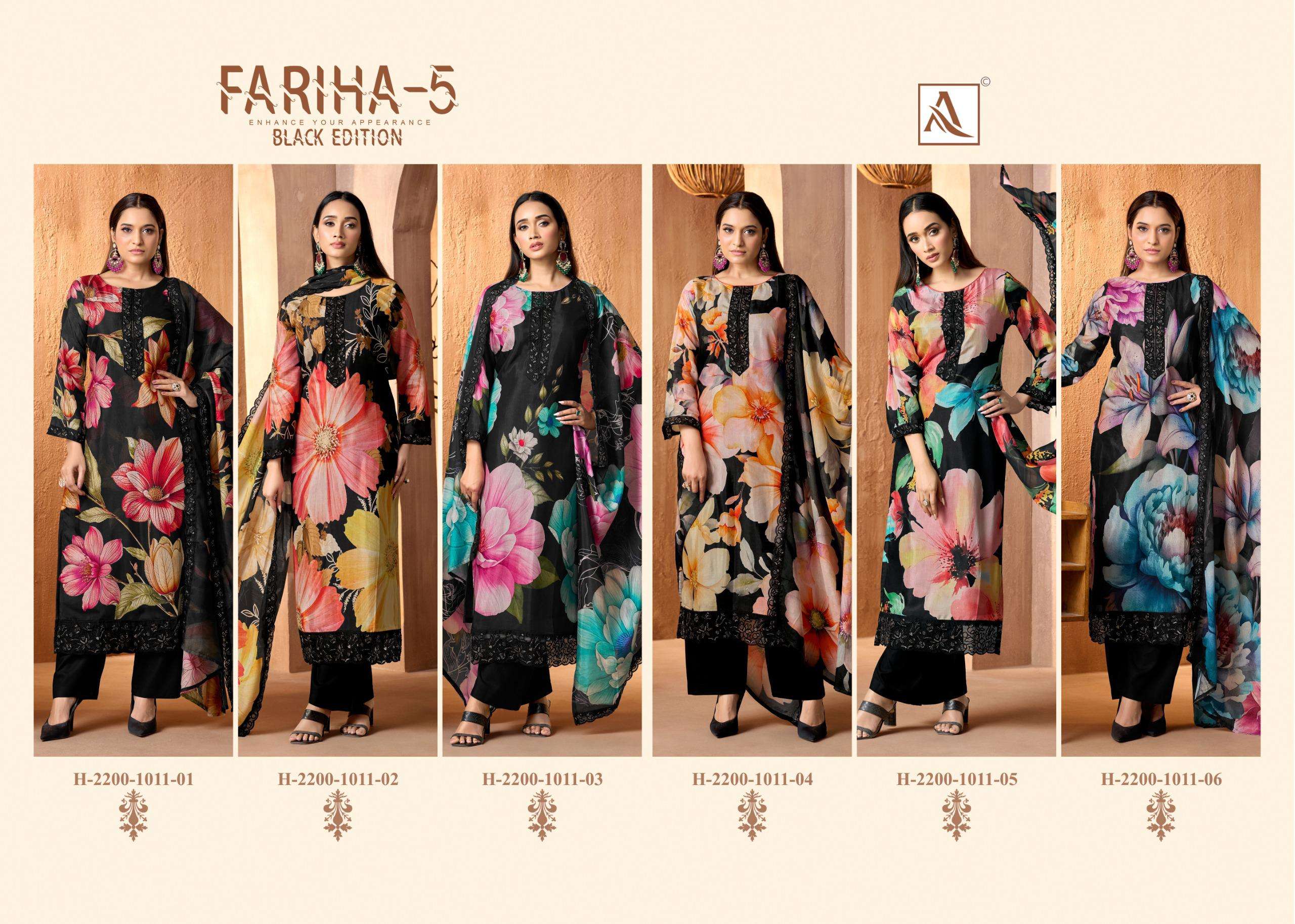 ALOK SUITS FARIHA BLAK EDITION VOL 5 MUSLIN DIGITAL PRINT WITH FANCY WORK SUIT