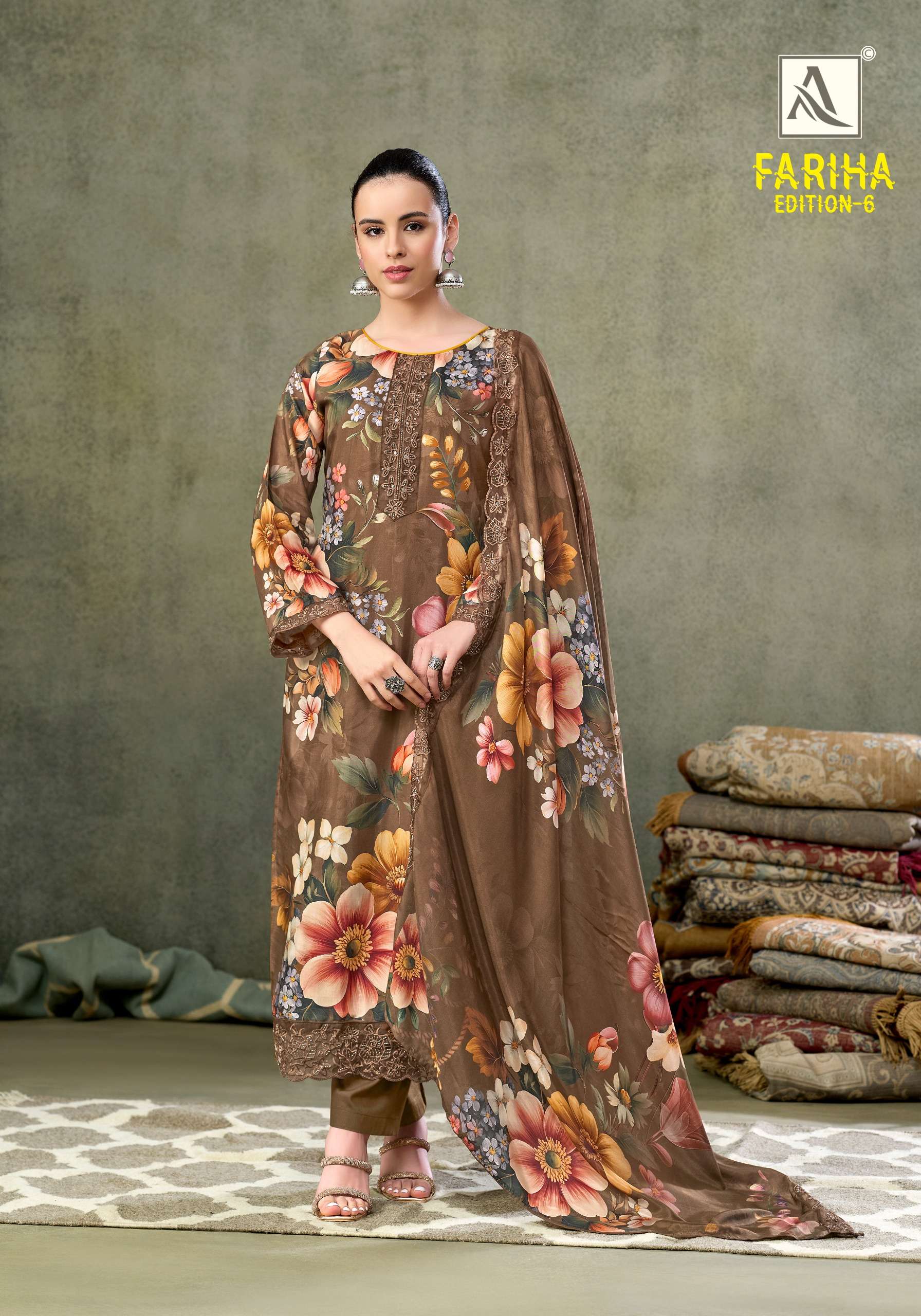 ALOK SUITS FARIHA EDITION VOL 6 MUSLIN DIGITAL PRINT WITH FANCY WORK SUIT