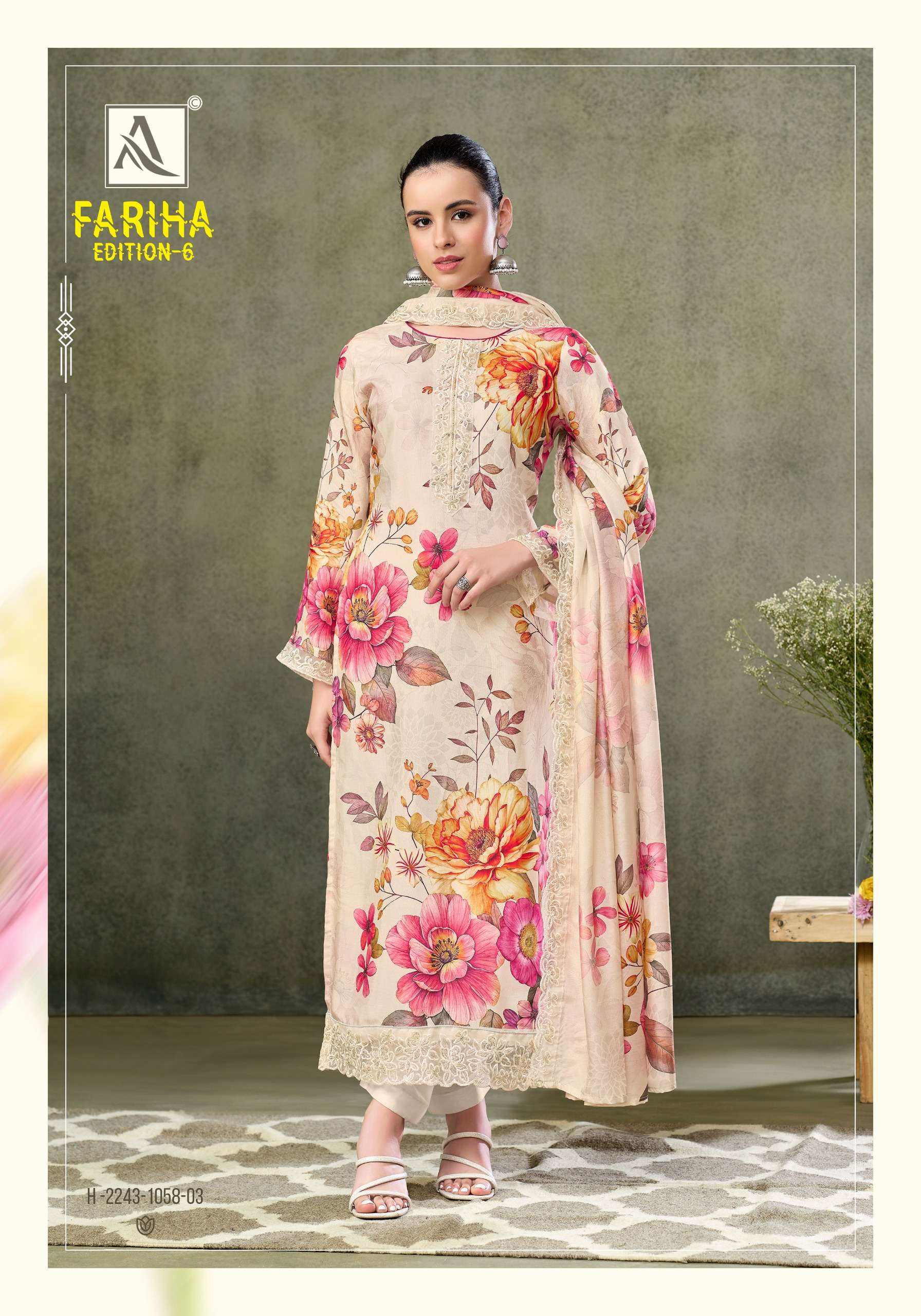 ALOK SUITS FARIHA EDITION VOL 6 MUSLIN DIGITAL PRINT WITH FANCY WORK SUIT