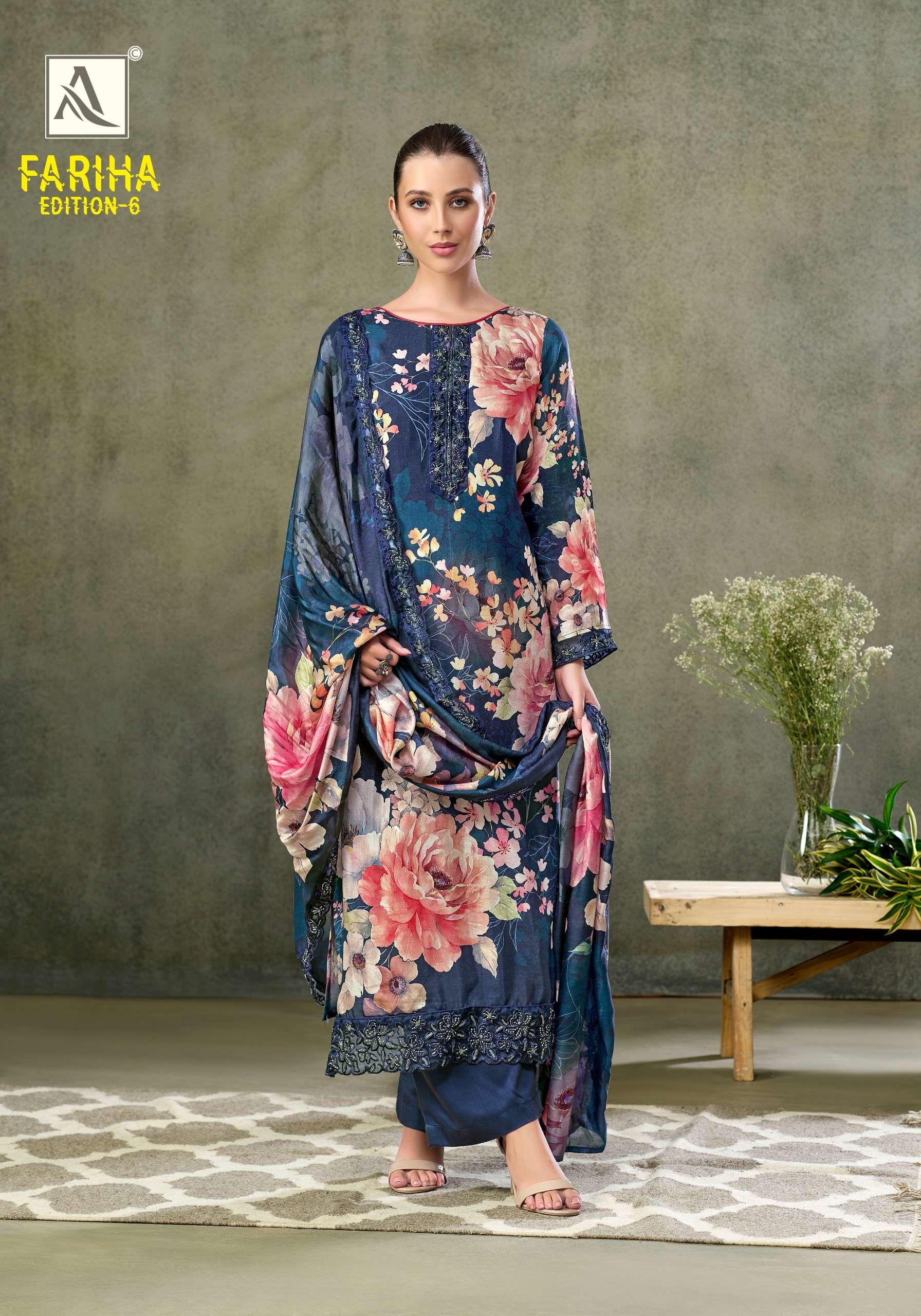 ALOK SUITS FARIHA EDITION VOL 6 MUSLIN DIGITAL PRINT WITH FANCY WORK SUIT