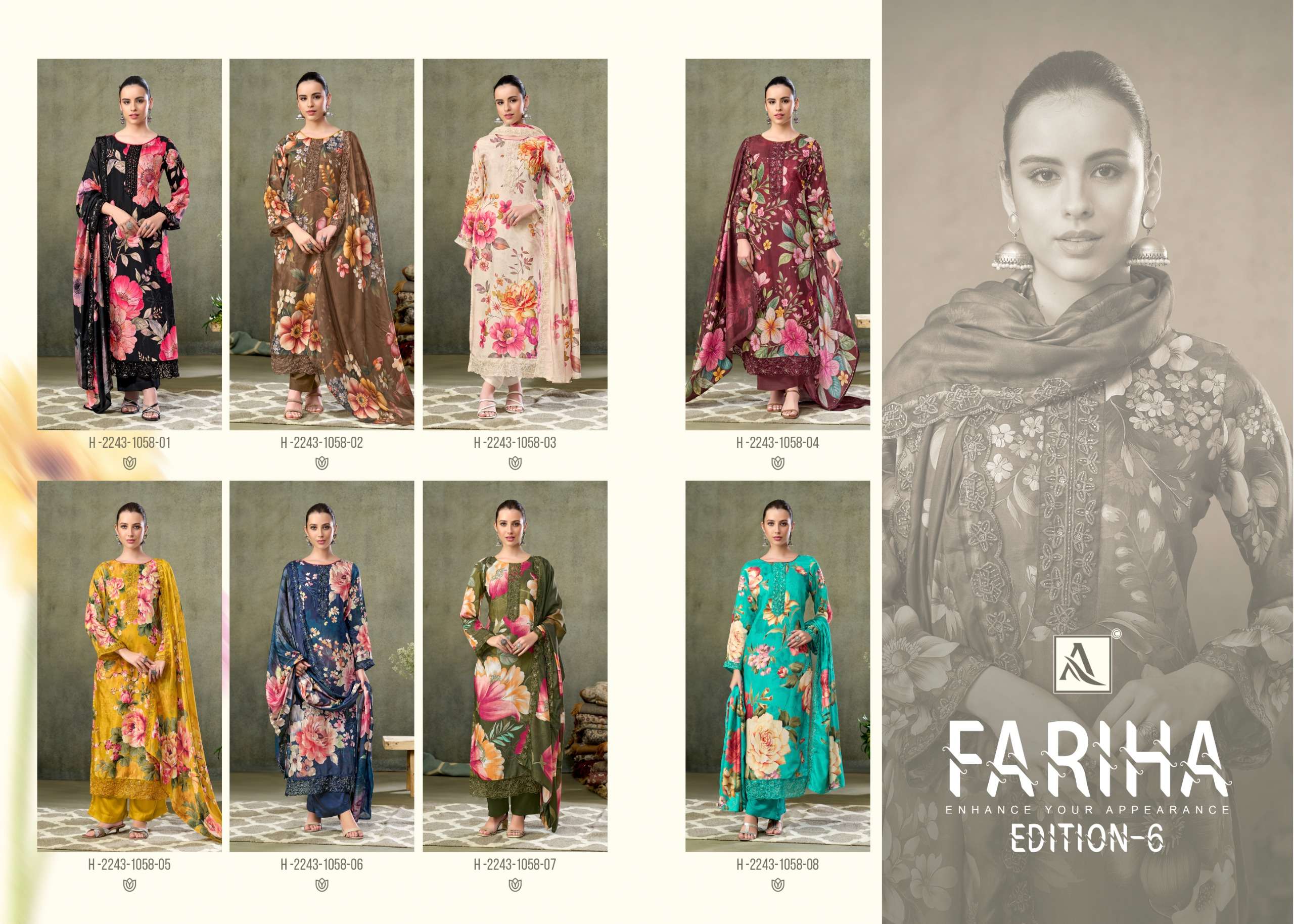 ALOK SUITS FARIHA EDITION VOL 6 MUSLIN DIGITAL PRINT WITH FANCY WORK SUIT