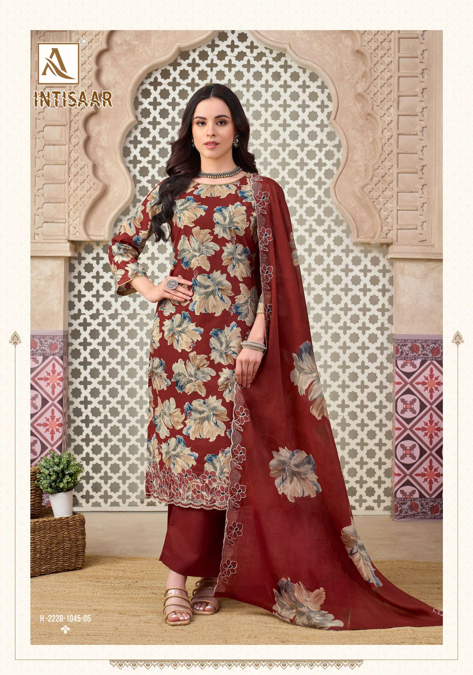 ALOK SUITS INTISAAR CAMBRIC COTTON PRINT WITH FANCY WORK SUITS 
