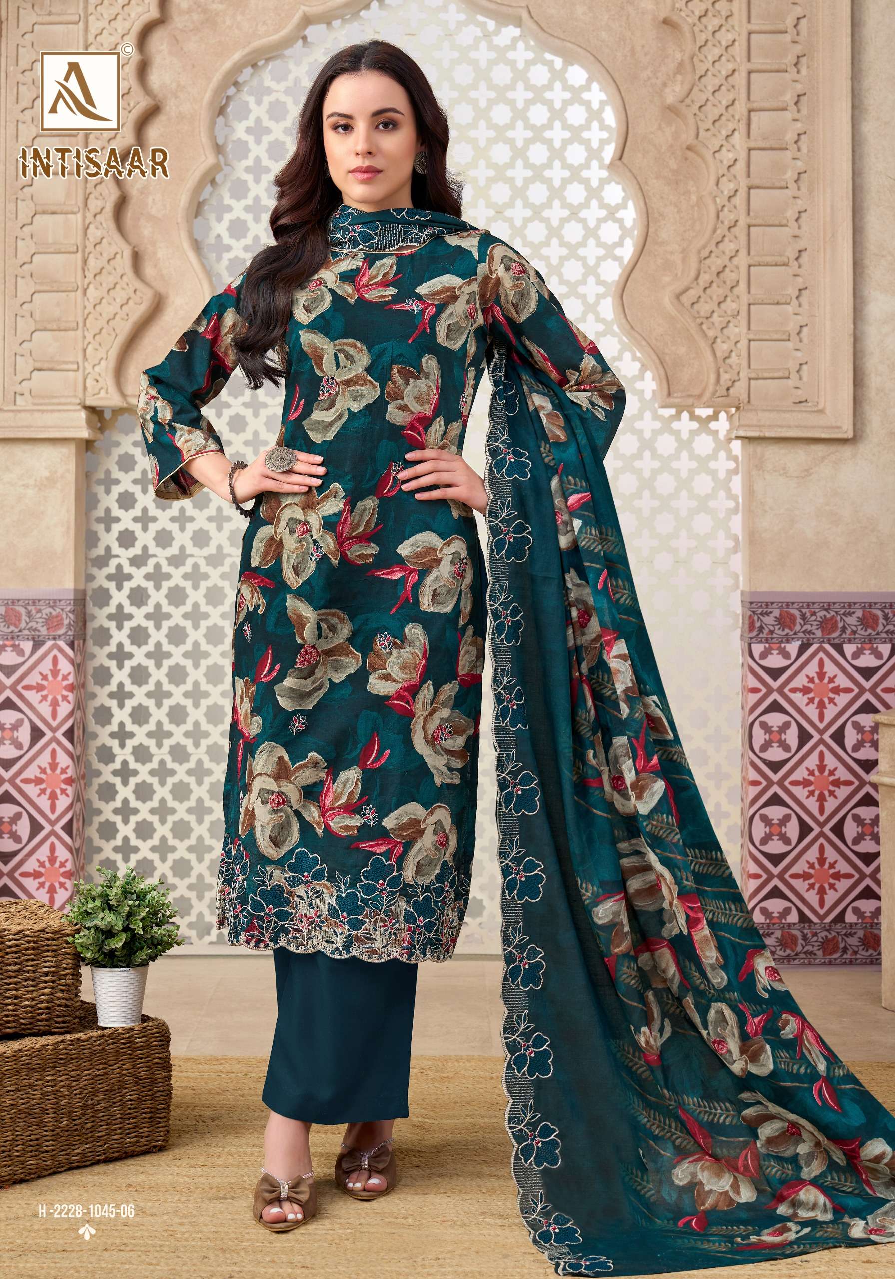 ALOK SUITS INTISAAR CAMBRIC COTTON PRINT WITH FANCY WORK SUITS 