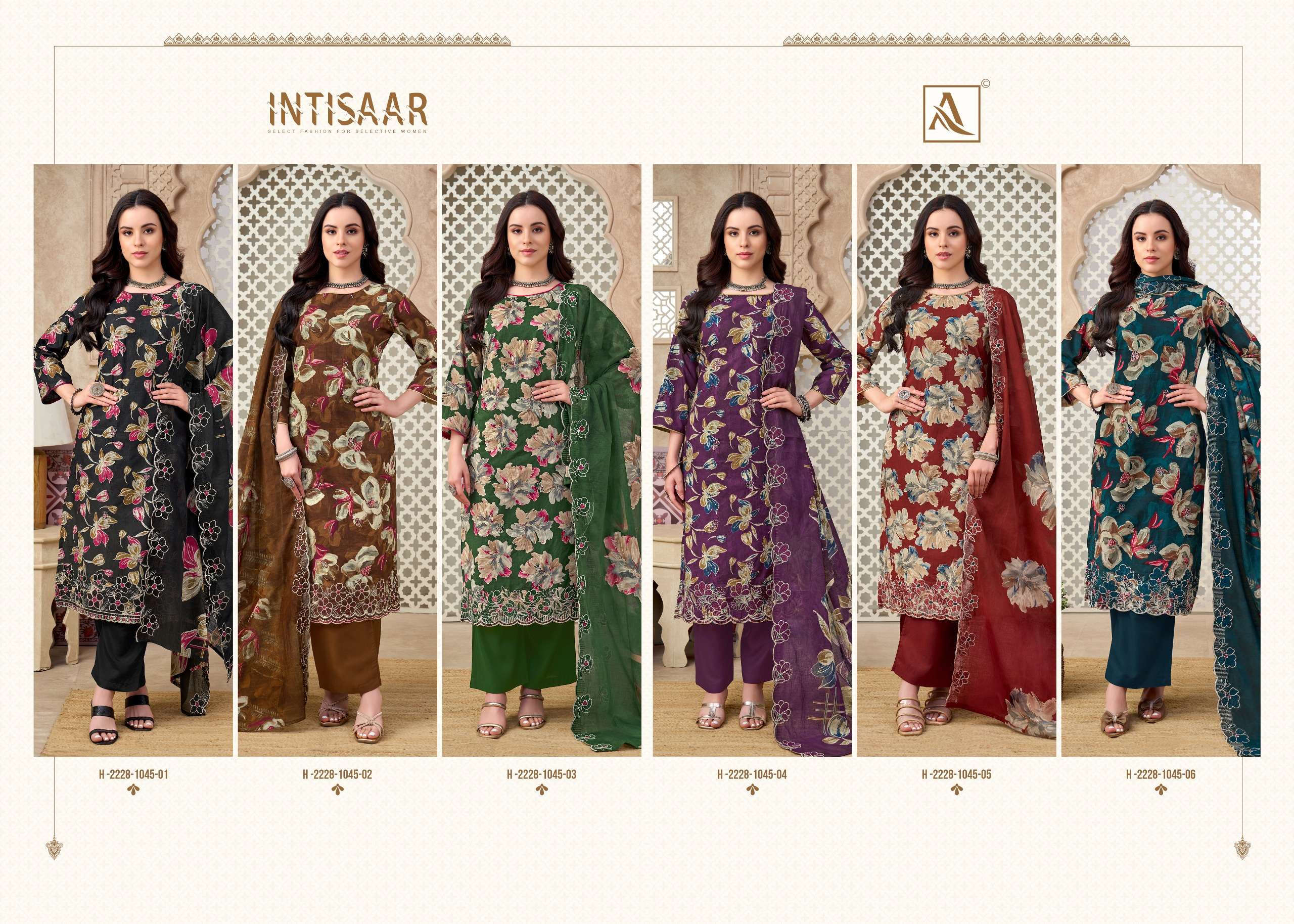 ALOK SUITS INTISAAR CAMBRIC COTTON PRINT WITH FANCY WORK SUITS 