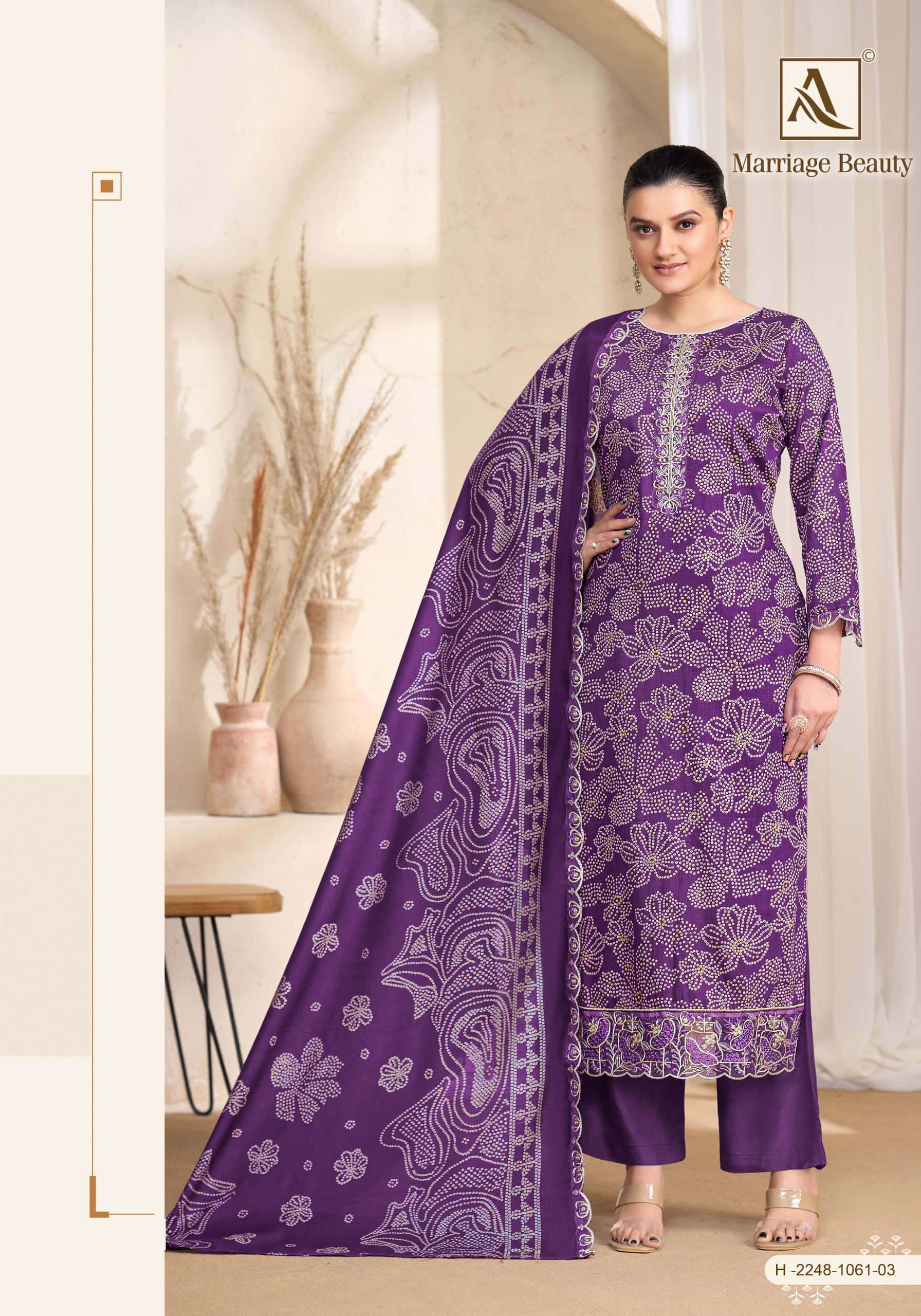 ALOK SUITS MARRIAGE BEAUTY JAM COTTON PRINT WITH FANCY EMBROIDERY WORK SUIT