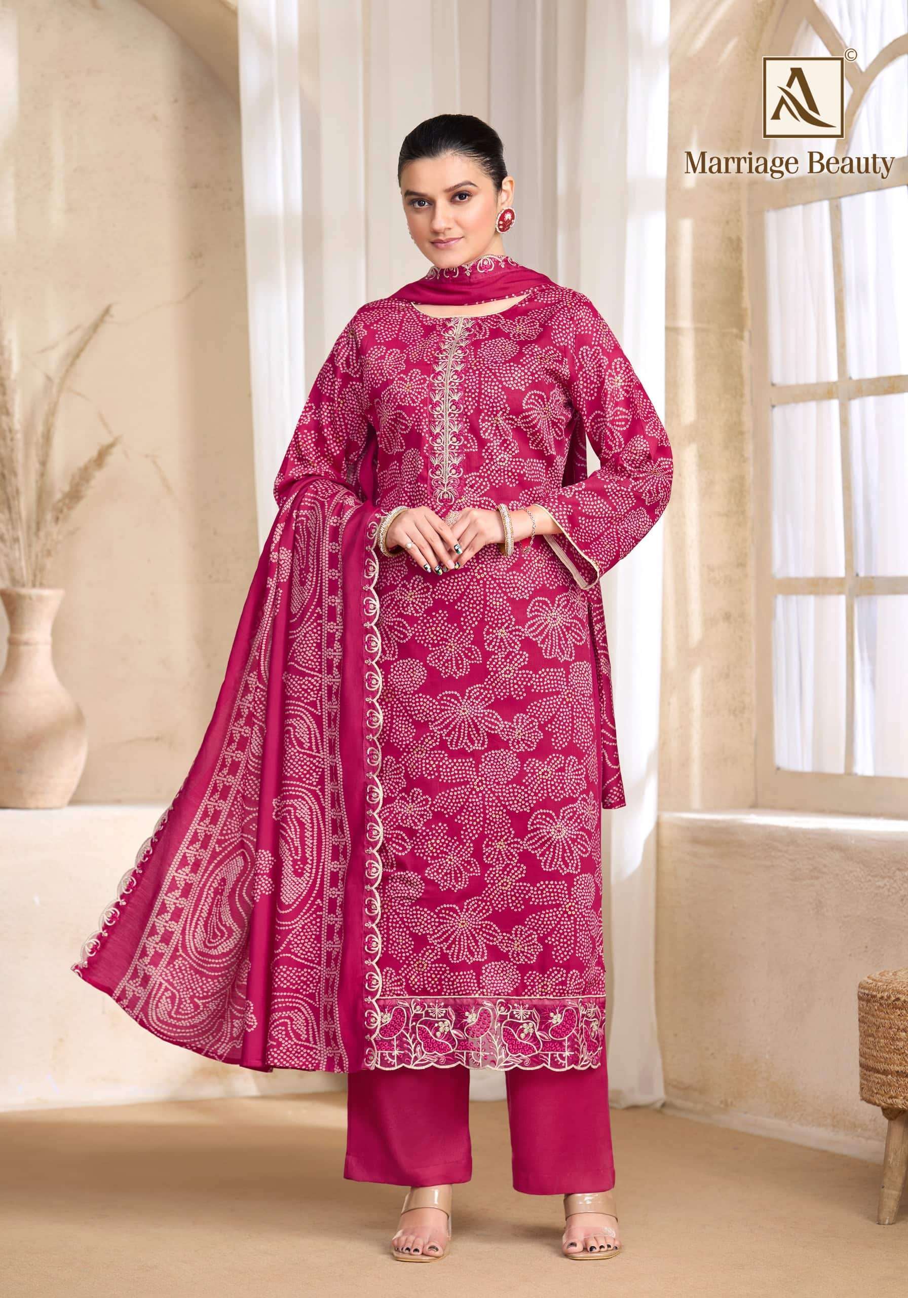 ALOK SUITS MARRIAGE BEAUTY JAM COTTON PRINT WITH FANCY EMBROIDERY WORK SUIT