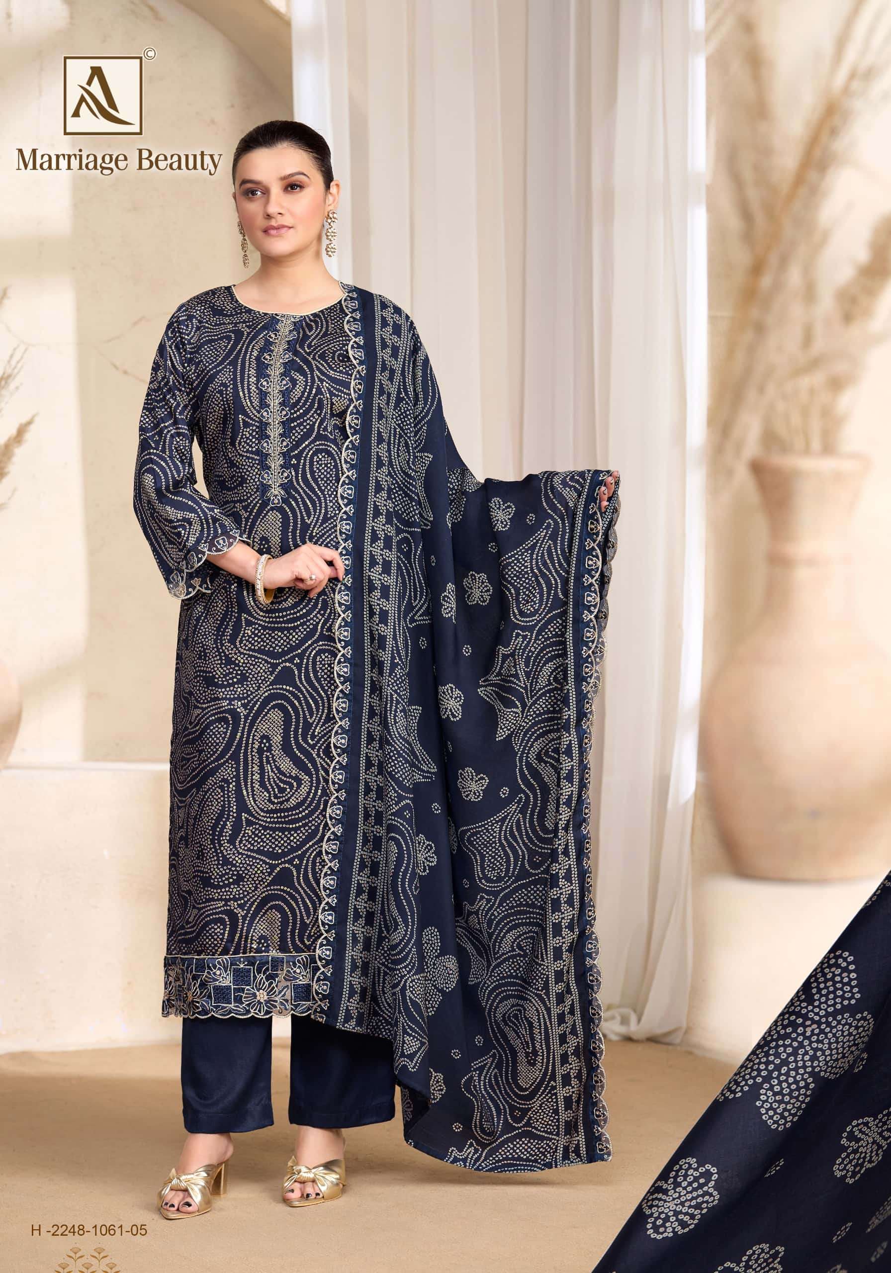ALOK SUITS MARRIAGE BEAUTY JAM COTTON PRINT WITH FANCY EMBROIDERY WORK SUIT