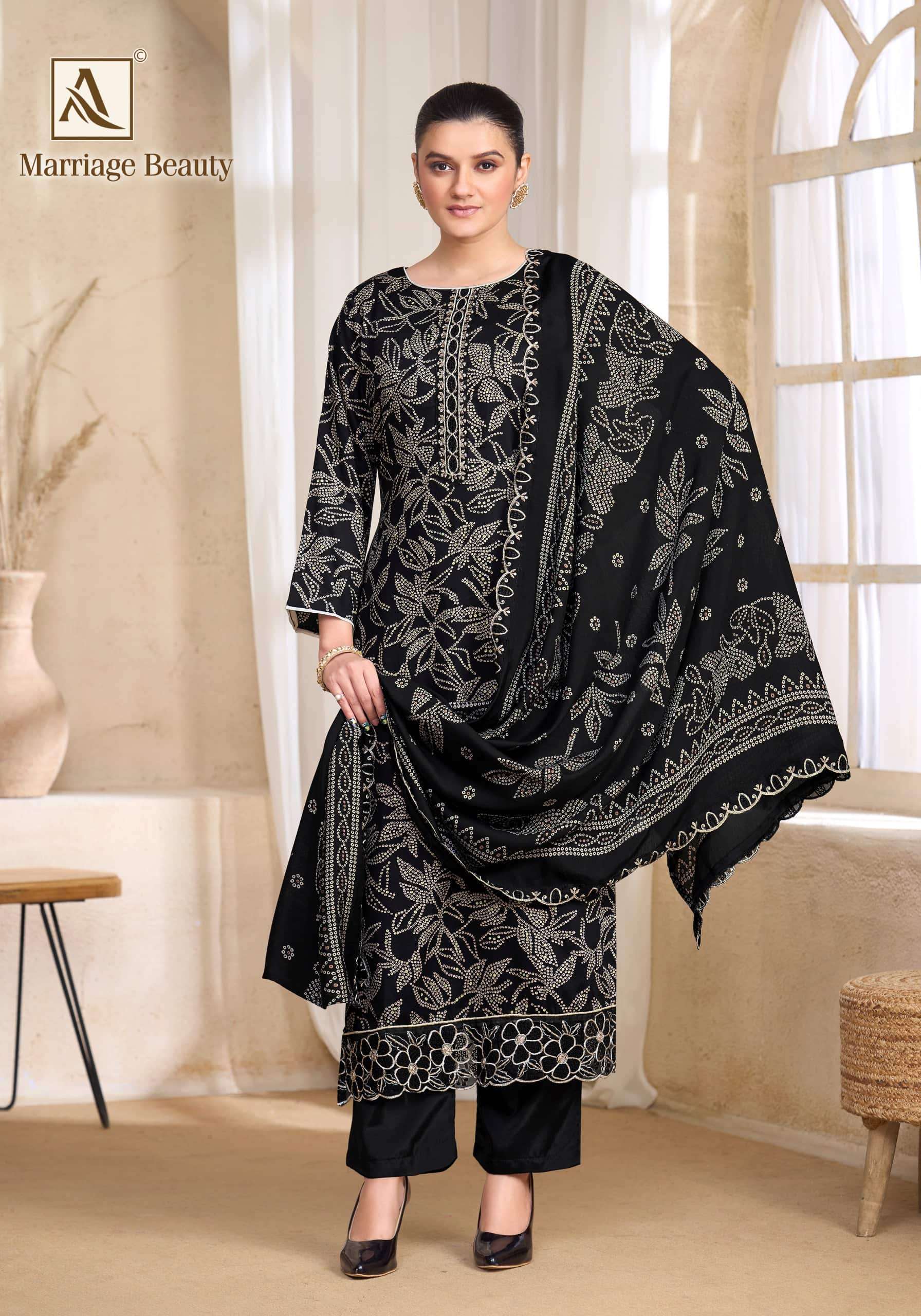 ALOK SUITS MARRIAGE BEAUTY JAM COTTON PRINT WITH FANCY EMBROIDERY WORK SUIT