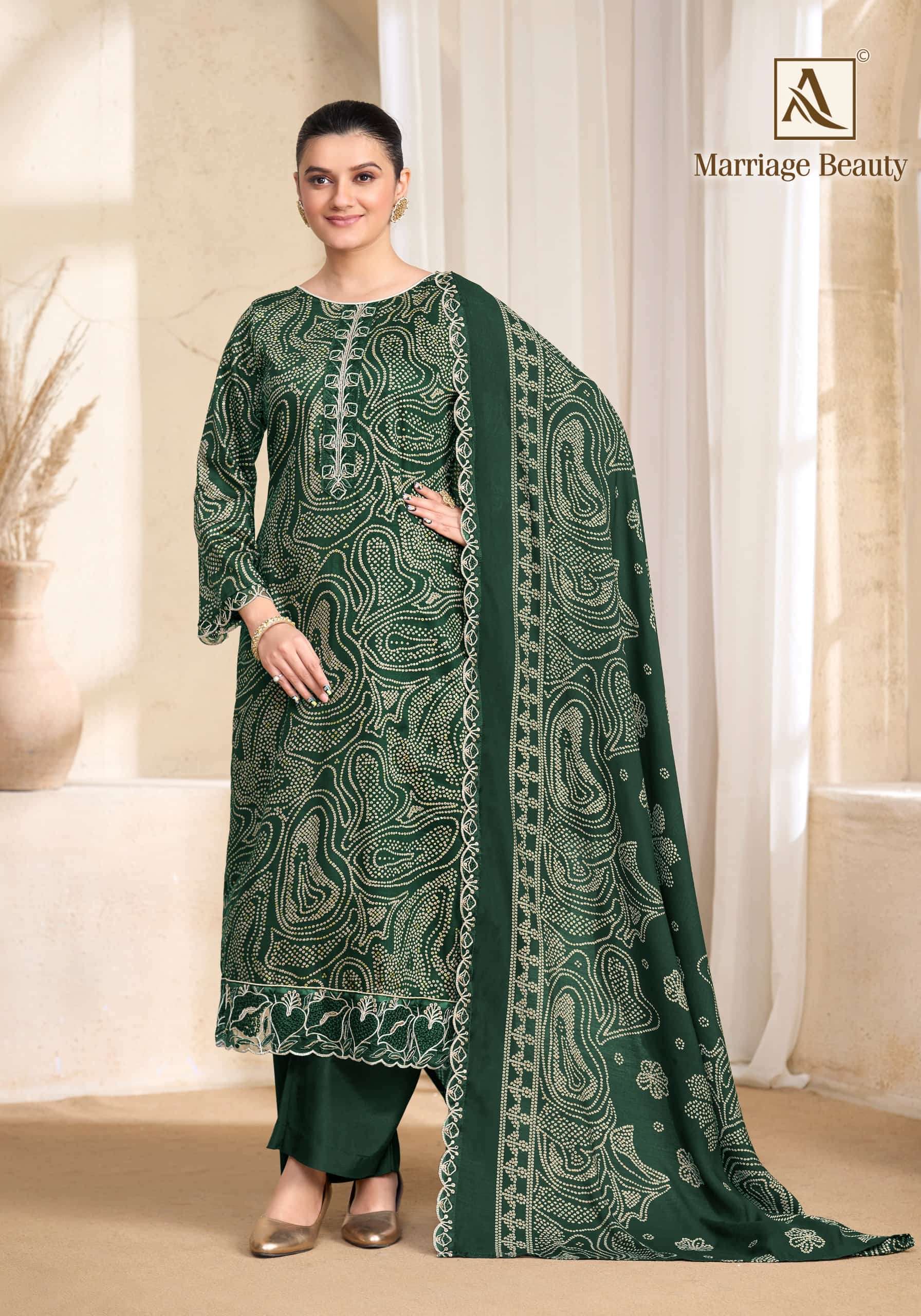 ALOK SUITS MARRIAGE BEAUTY JAM COTTON PRINT WITH FANCY EMBROIDERY WORK SUIT