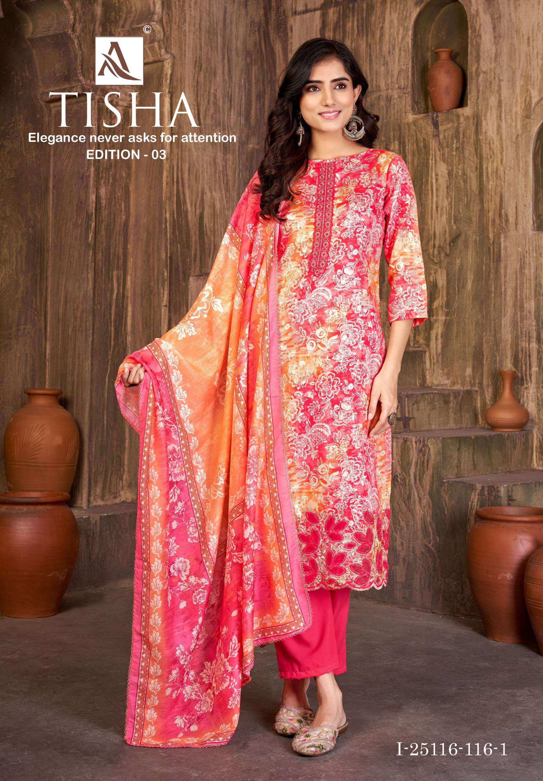 ALOK SUITS TISHA EDITION 3 JAM COTTON PRINT WITH FANCY WORK SUIT