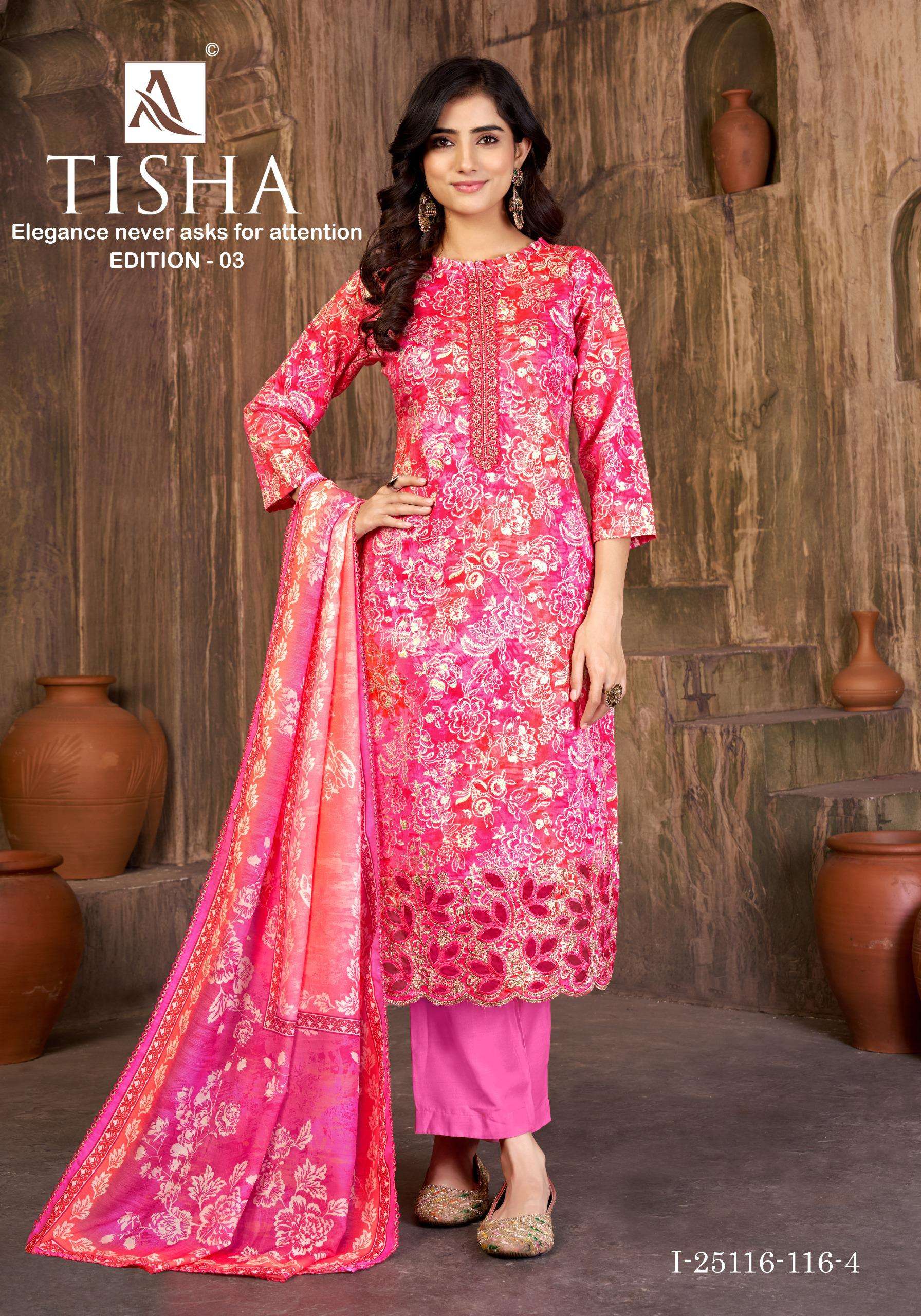 ALOK SUITS TISHA EDITION 3 JAM COTTON PRINT WITH FANCY WORK SUIT