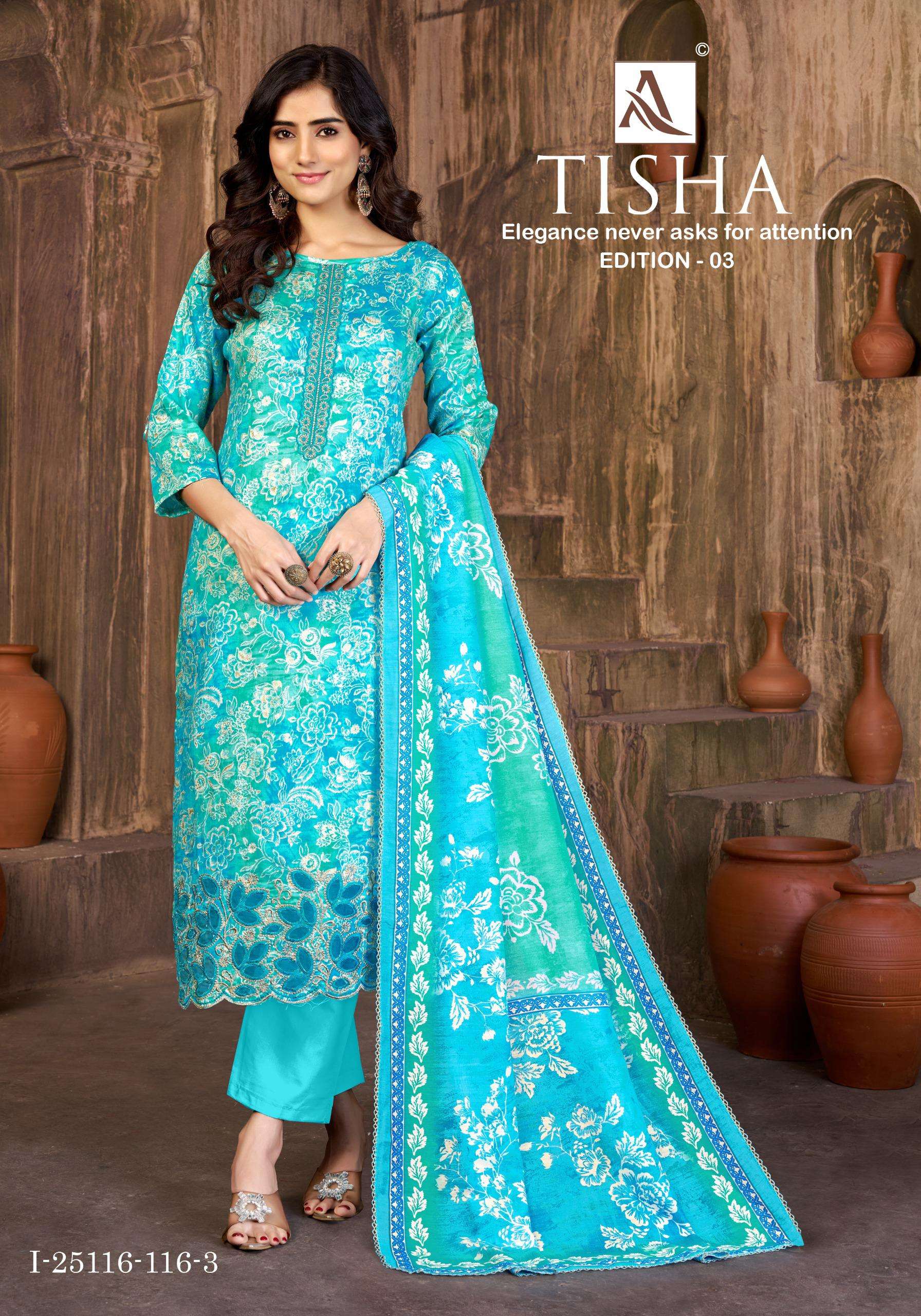 ALOK SUITS TISHA EDITION 3 JAM COTTON PRINT WITH FANCY WORK SUIT