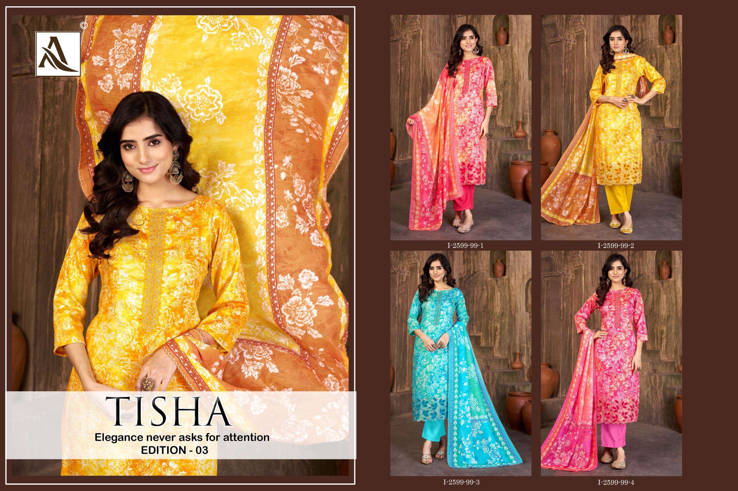 ALOK SUITS TISHA EDITION 3 JAM COTTON PRINT WITH FANCY WORK SUIT