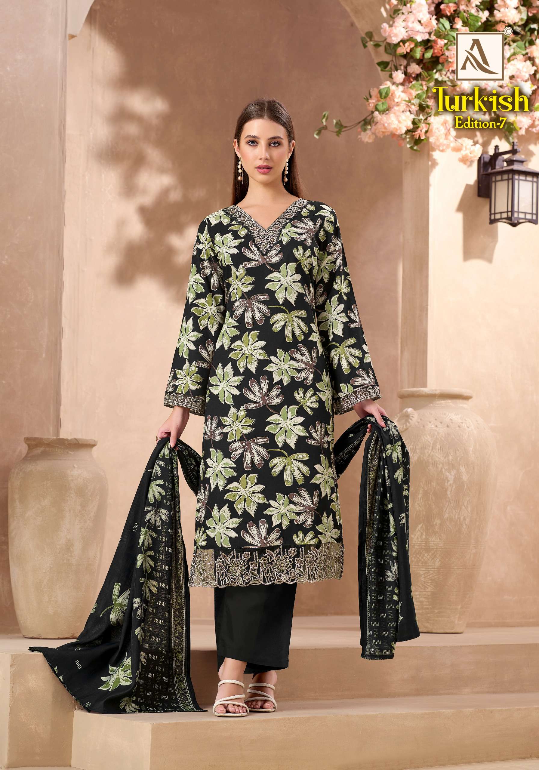 ALOK SUITS TURKISH EDITION 7 VISCOSE RAYON PRINT WITH FANCY WORK SUIT