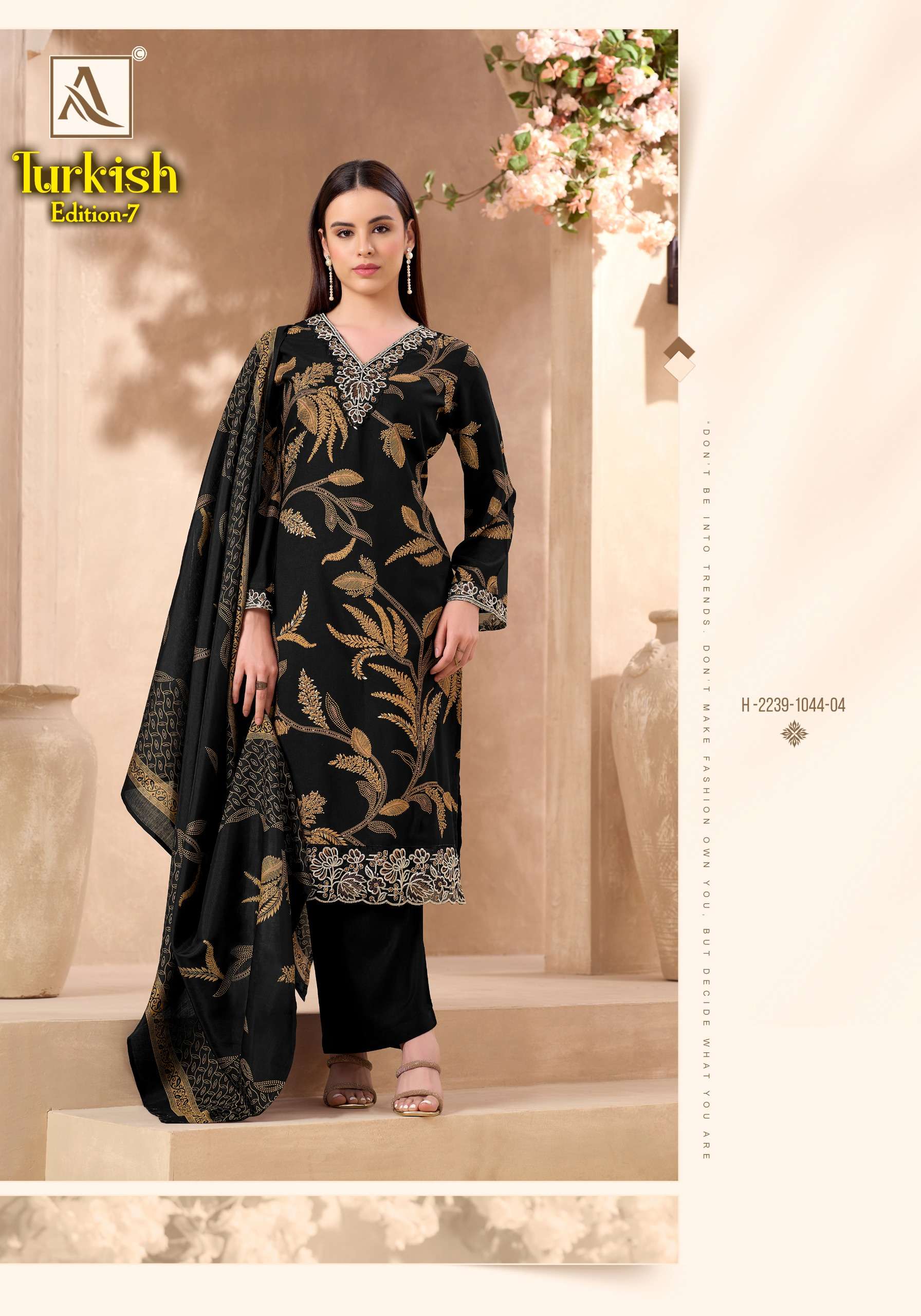 ALOK SUITS TURKISH EDITION 7 VISCOSE RAYON PRINT WITH FANCY WORK SUIT