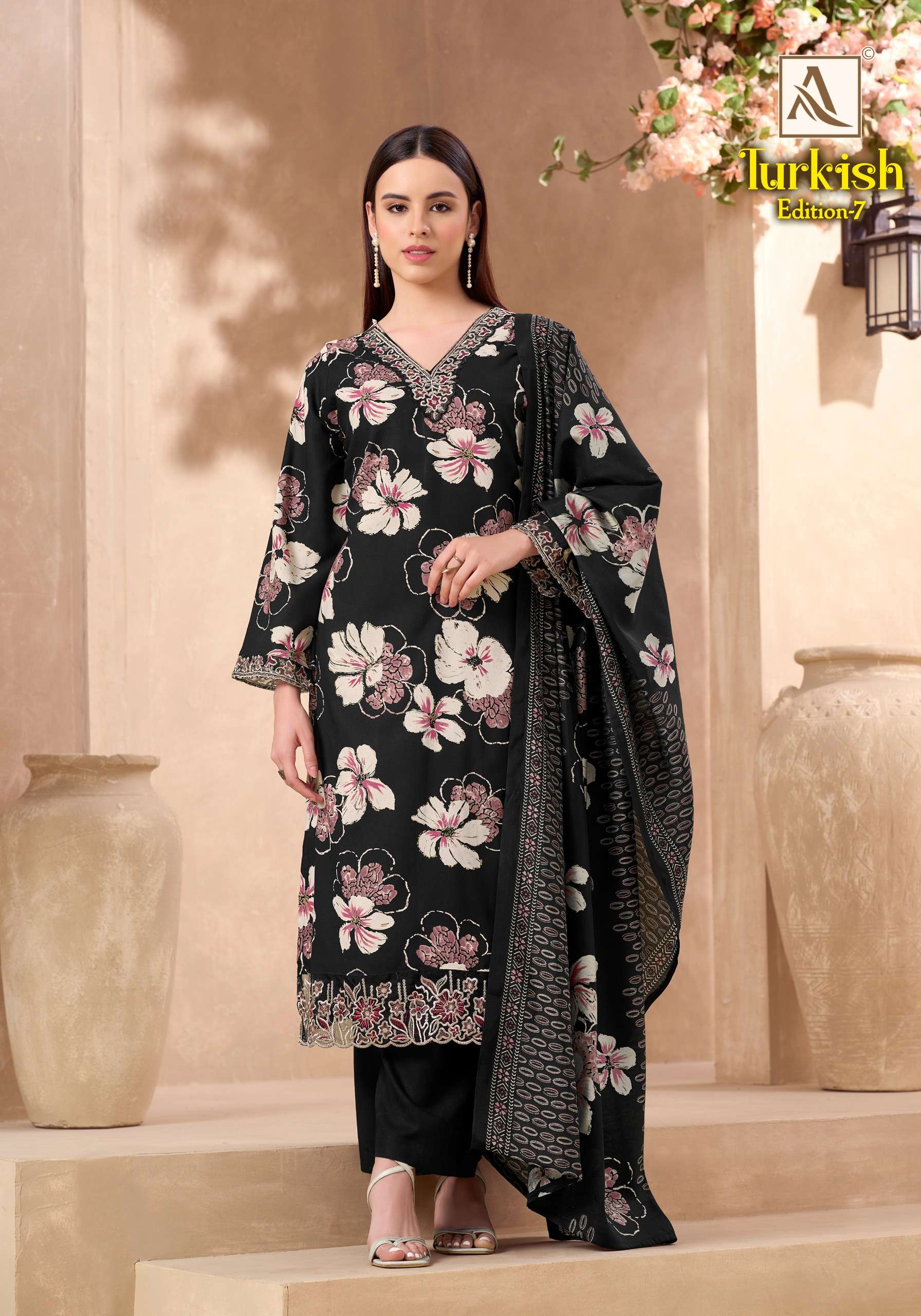 ALOK SUITS TURKISH EDITION 7 VISCOSE RAYON PRINT WITH FANCY WORK SUIT
