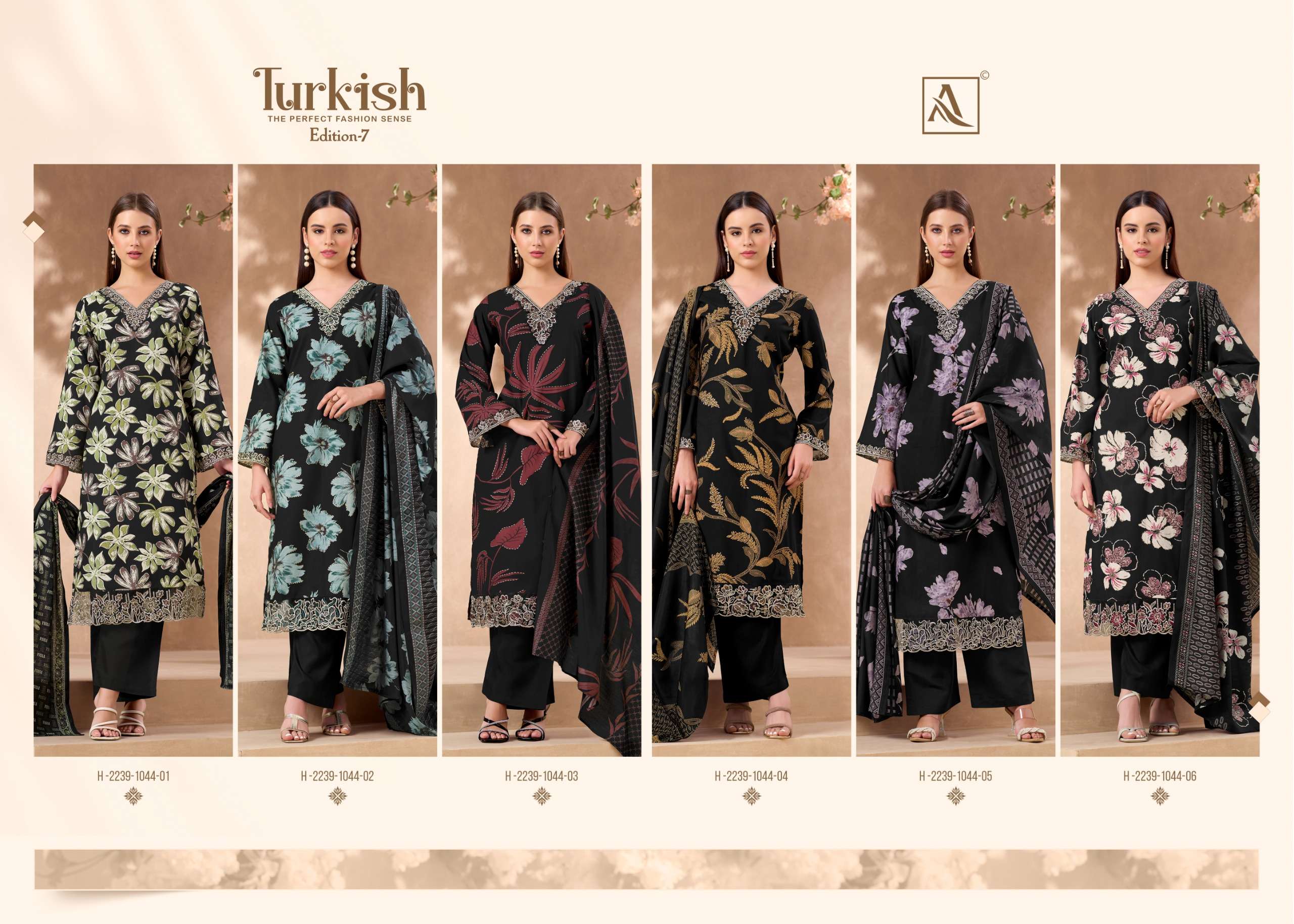ALOK SUITS TURKISH EDITION 7 VISCOSE RAYON PRINT WITH FANCY WORK SUIT