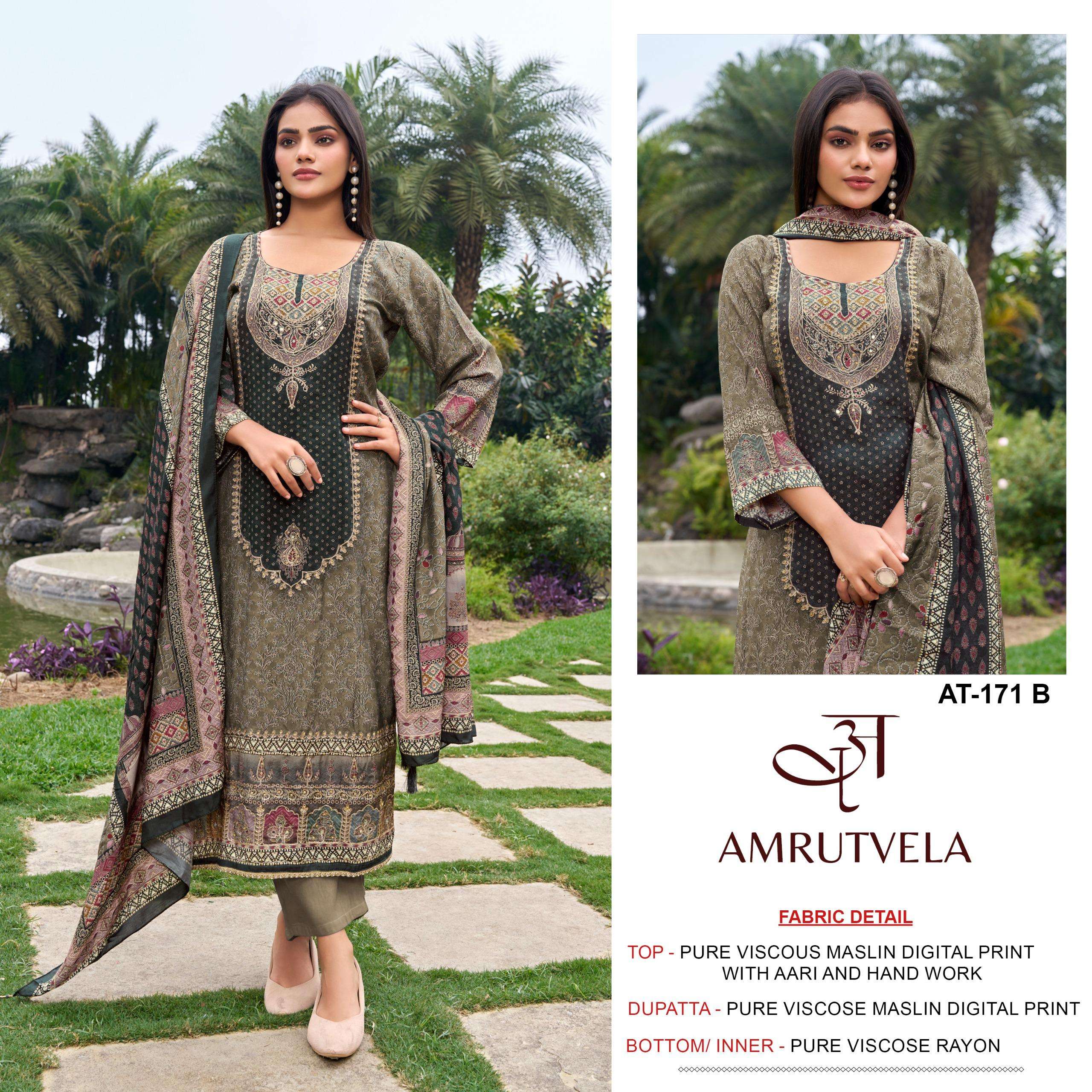 AMRUTVELA AT 171 VISCOSE DIGITAL PRINT WITH HAND WORK DESIGNER SUITS 