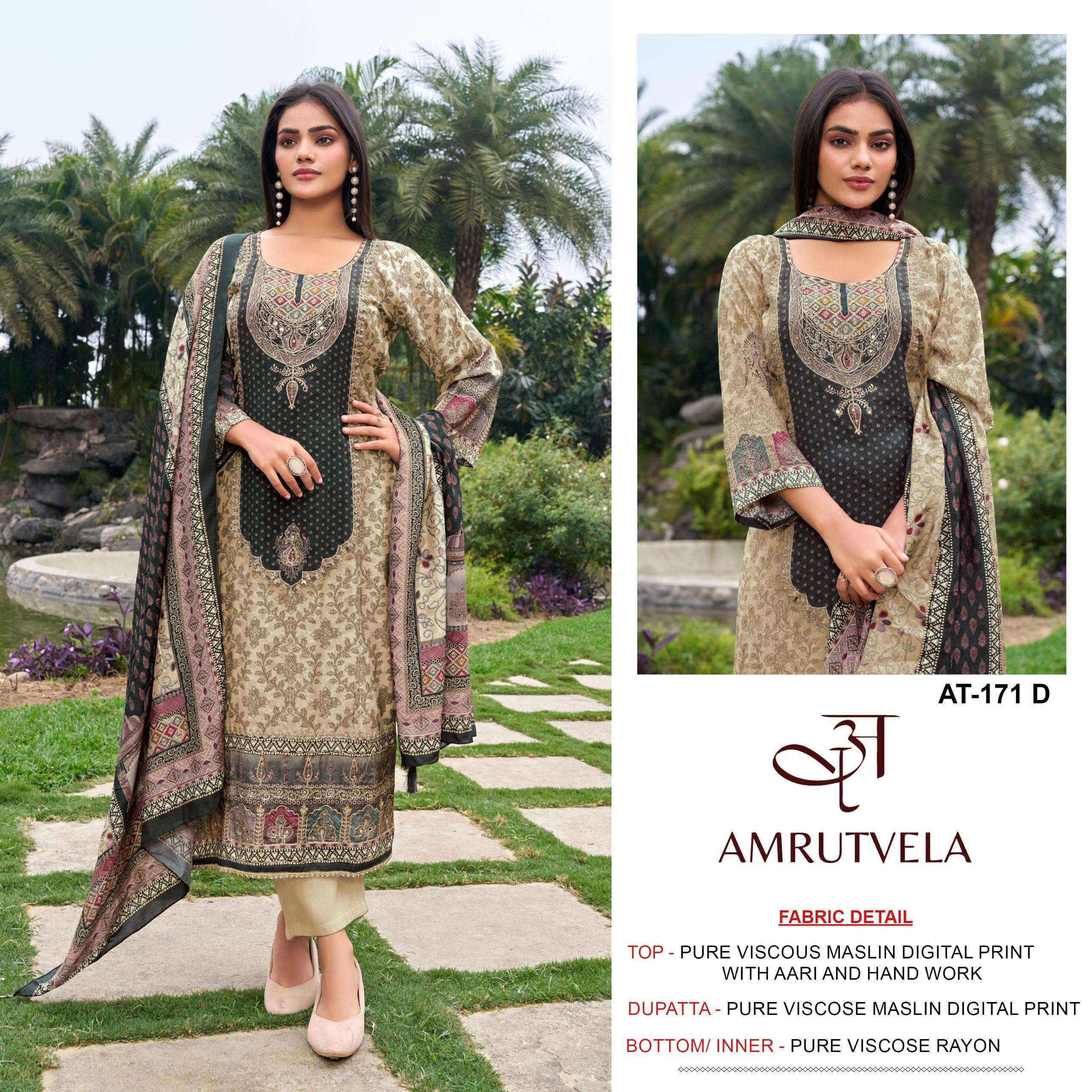 AMRUTVELA AT 171 VISCOSE DIGITAL PRINT WITH HAND WORK DESIGNER SUITS 
