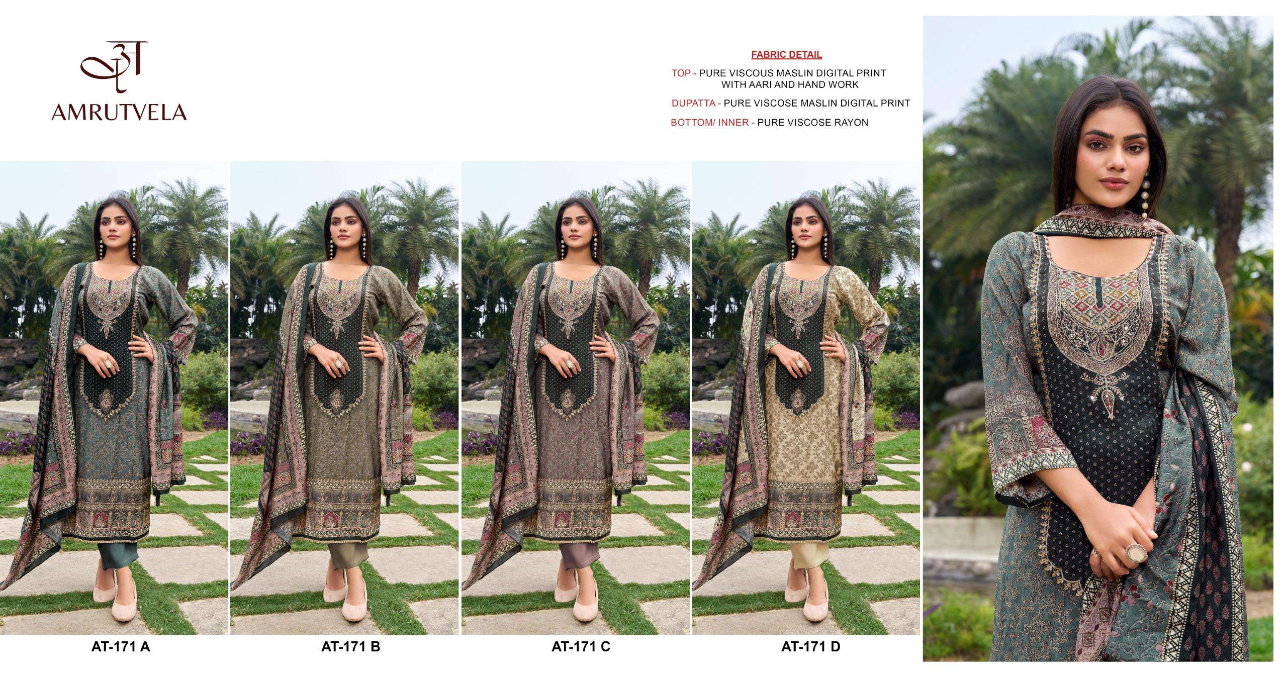 AMRUTVELA AT 171 VISCOSE DIGITAL PRINT WITH HAND WORK DESIGNER SUITS 